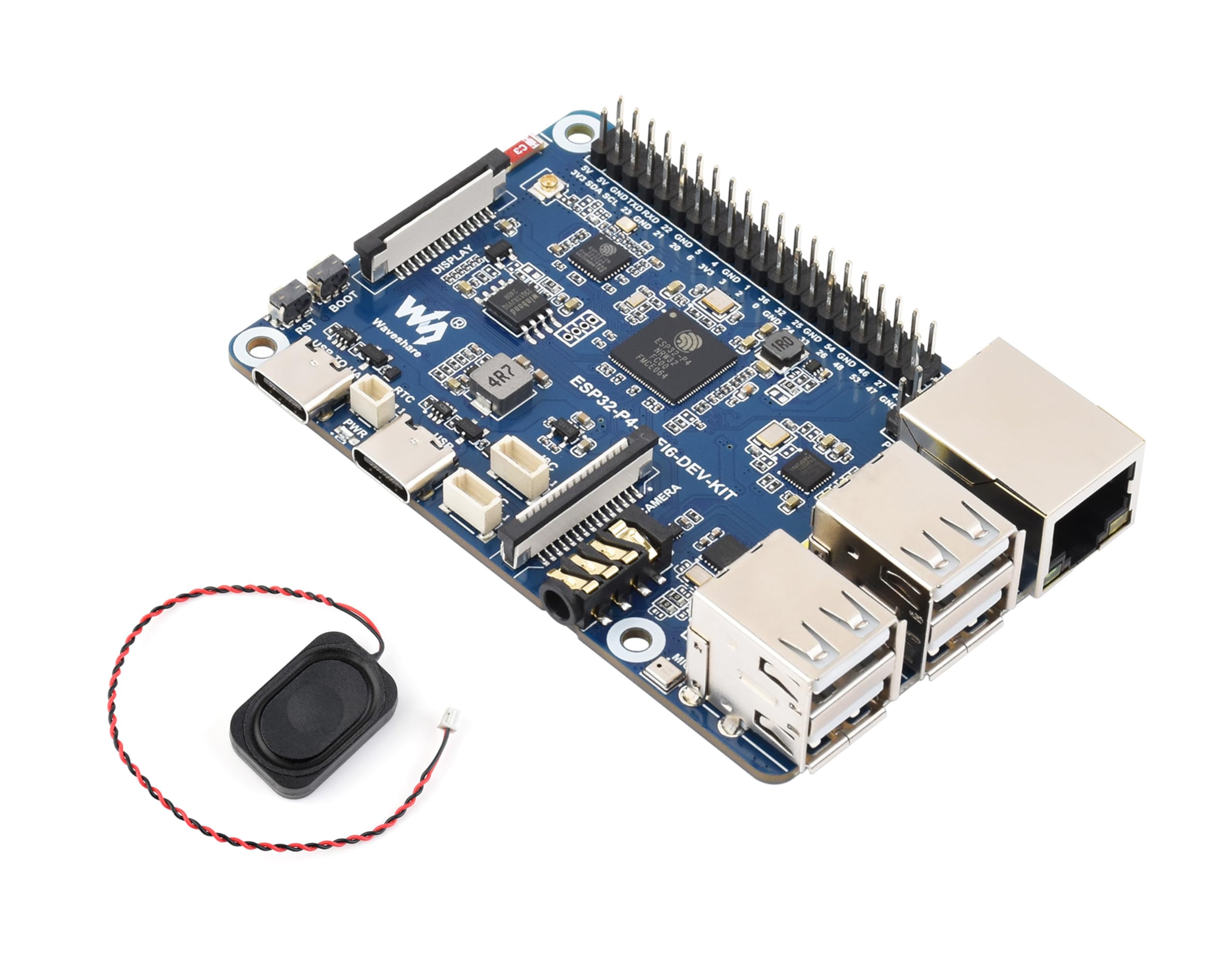 ESP32-P4-WIFI6-DEV-KIT Dev Board, Based On ESP32-P4 and ESP32-C6, Supports Wi-Fi 6 and Bluetooth 5 / BLE 5, Rich Human-Machine Interfaces, Supports AI Speech Interaction, Comes with Speaker