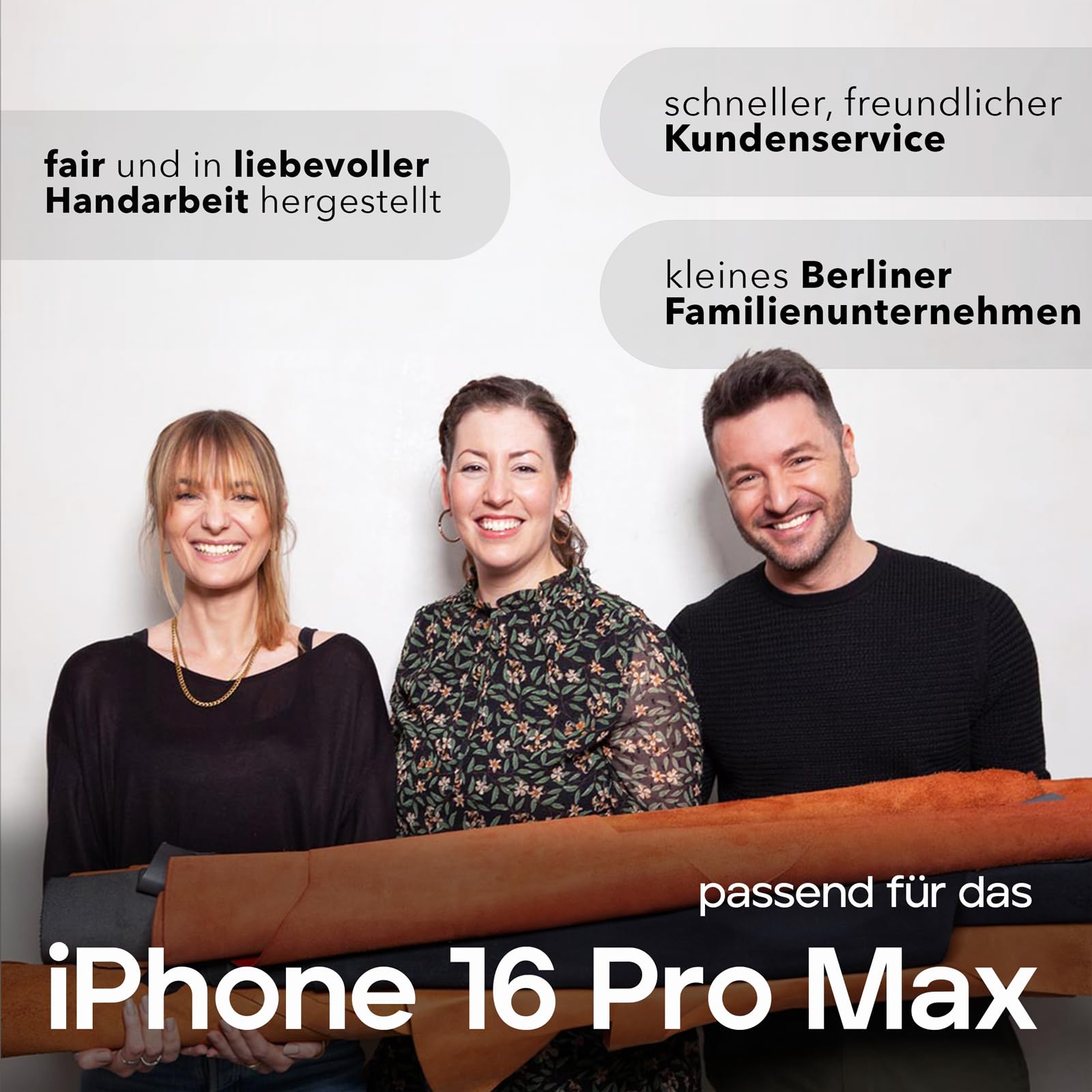 WIIUKA Custodia per iPhone 16 Pro Max, in pelle tedesca, ultra sottile, di alta qualità, colore: nero
