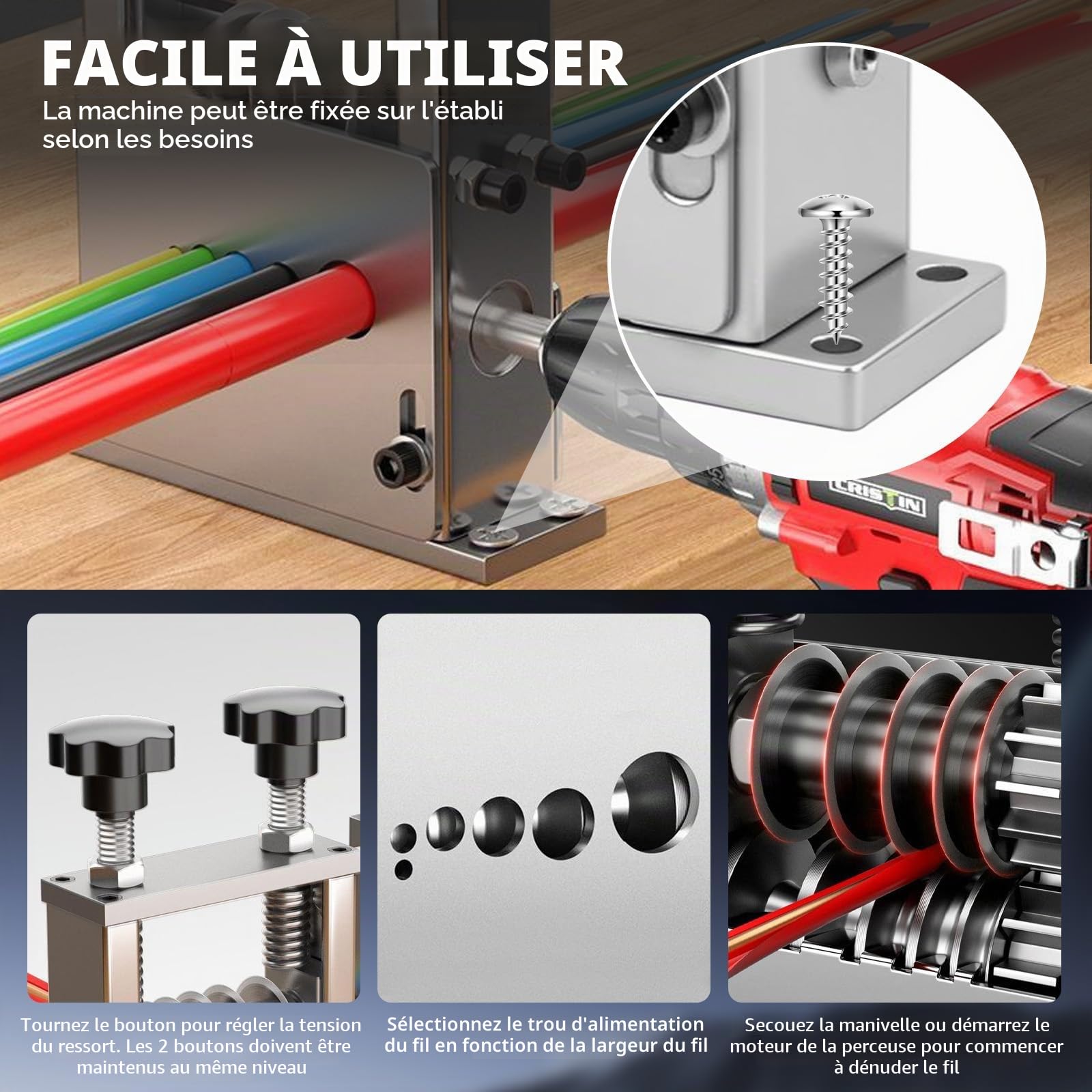 Machine à dénuder à 6 trous – Pince à dénuder professionnelle pour câble de 3 à 17 mm, équipée de 5 lames, double mode manuel/électrique, outil industriel portable pour fils de cuivre/aluminium