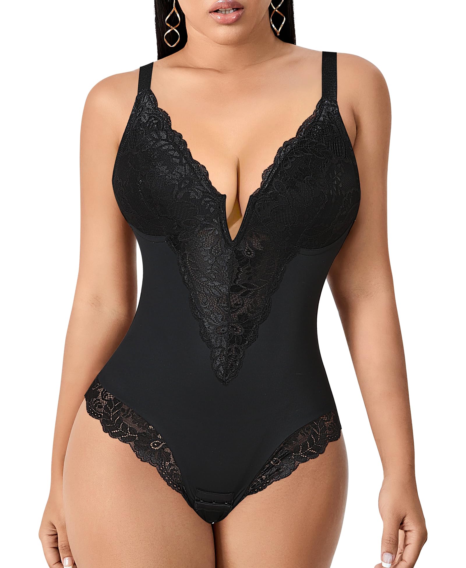 YARRCO Body amincissant pour femme, string, décolleté V, body gainant en dentelle, ceinture contrôle du ventre post-partum Shapewear