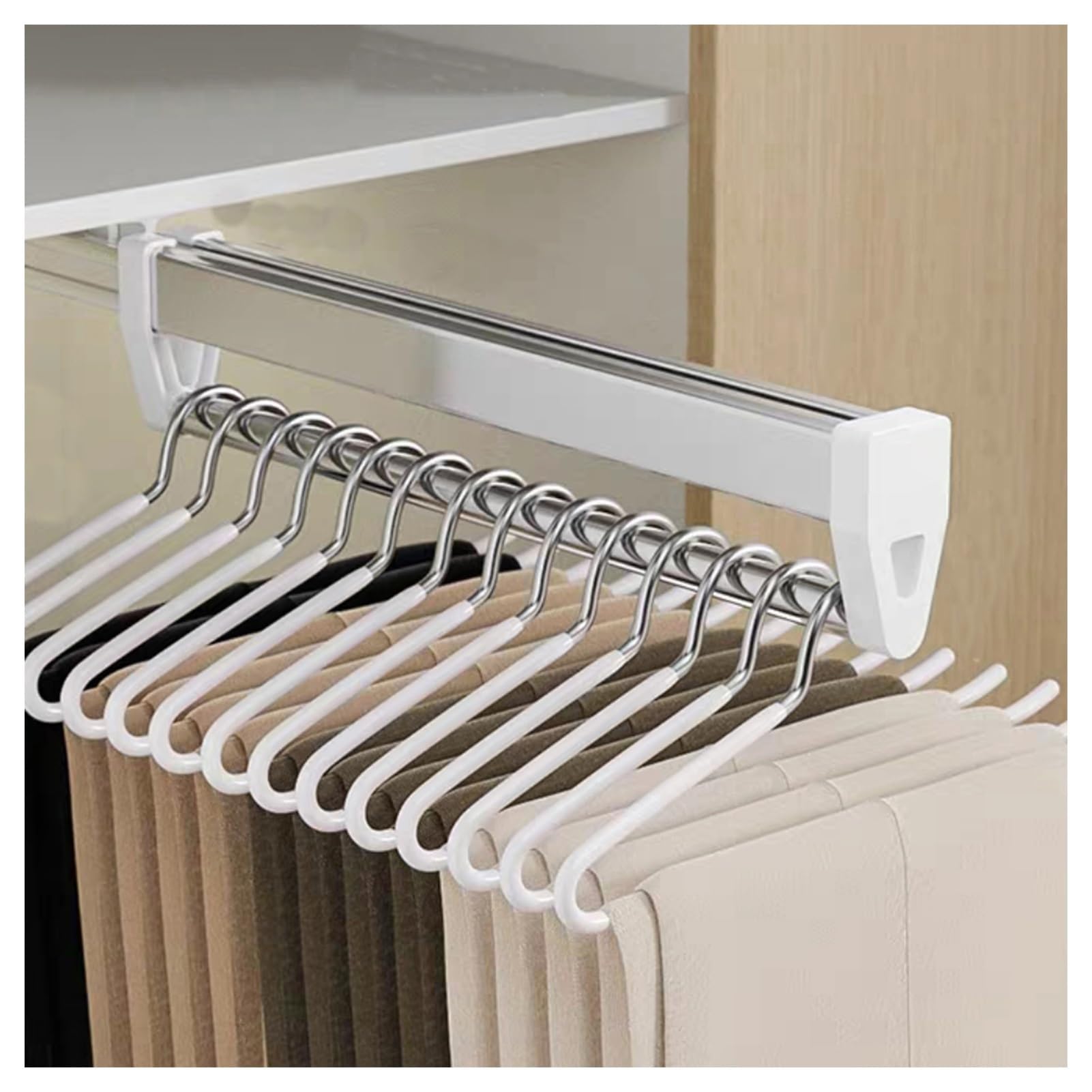 HTTGDGDH Pull-Out Trouser Rack Removable Pull-Out Rack Wardrobe Storage Expandable Space Saving Drawer-Style Hanger Rod Rolling Trolley,Adjustable Clothes - Retractable Hanger Fo,Blanco-35cm