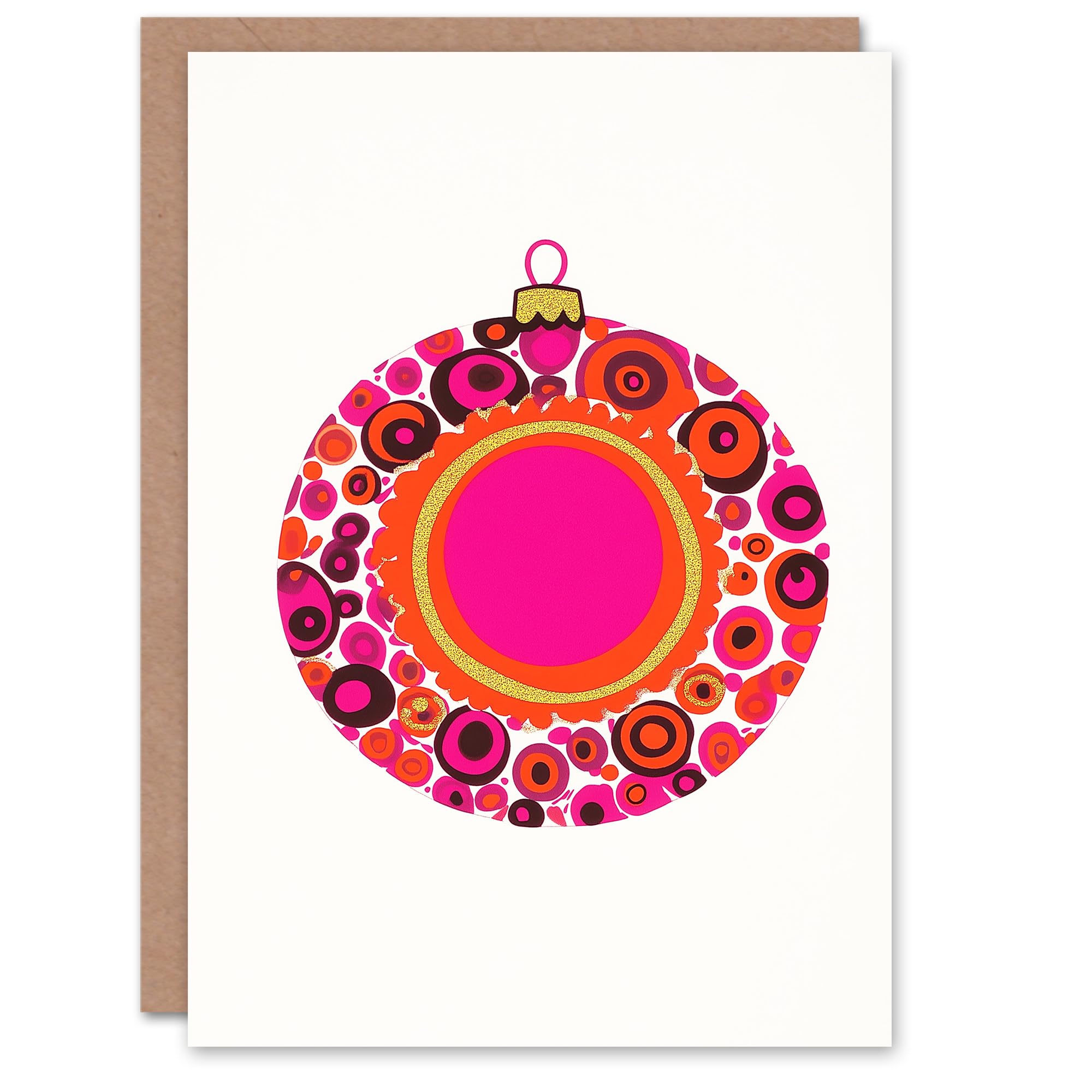 Single Bauble Ornament Design Pink Orange Modern Festive Xmas Christmas Card
