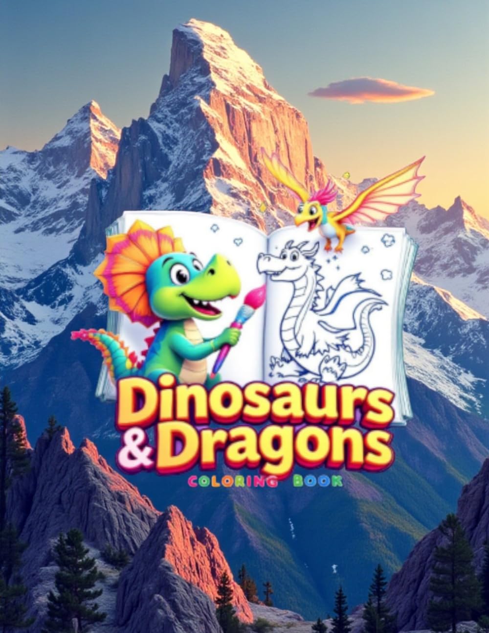 Dinosaurs & Dragons Coloring Book: Epic Dinosaurs and Magical Dragons to Color - Fun and Creative Coloring Pages