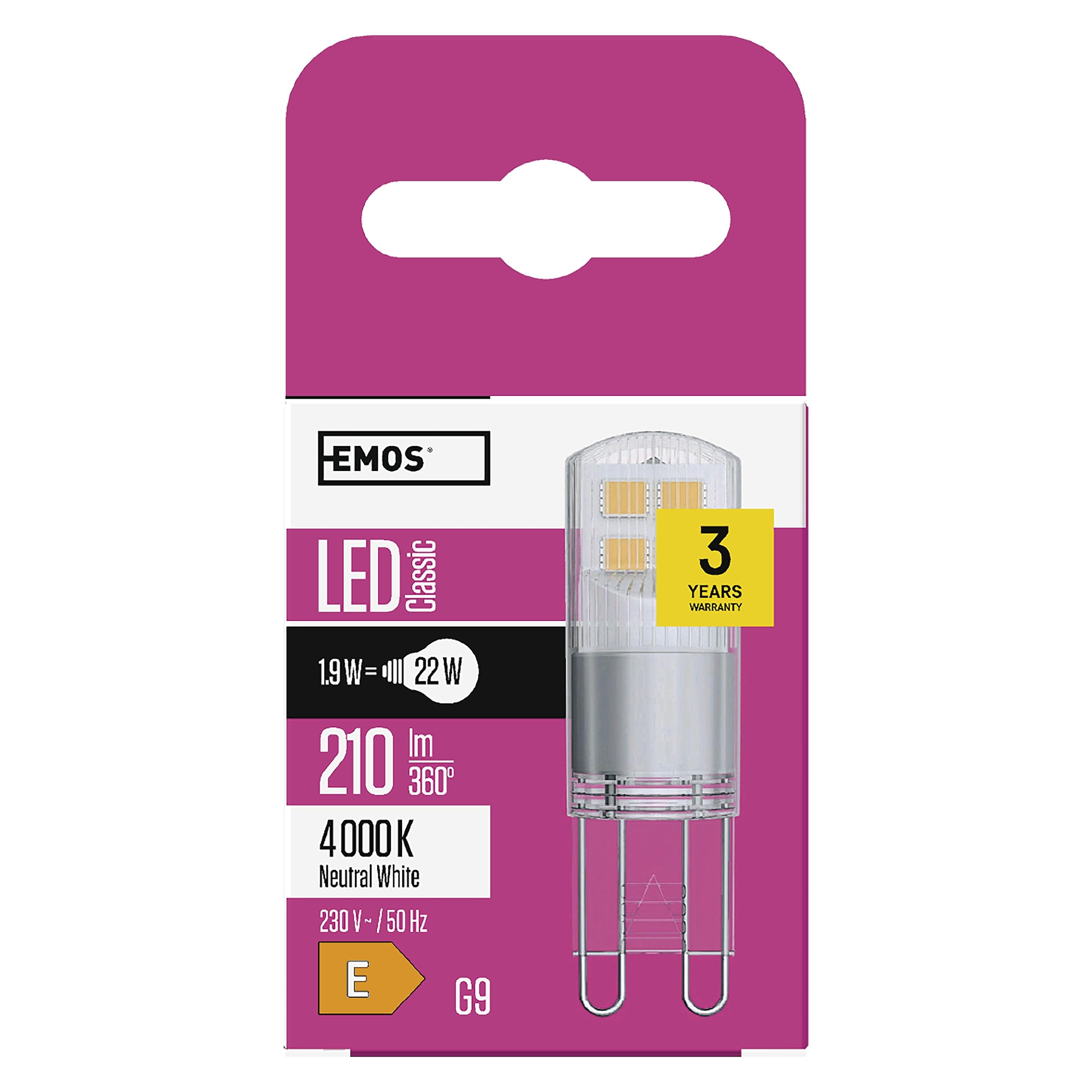 EMOS G9 LED Bulb, 1.9 W Replacement for 22 W Bulb, pin JC, Brightness 210 lm, Neutral White 4000 Kelvin, 30,000 h Service Life