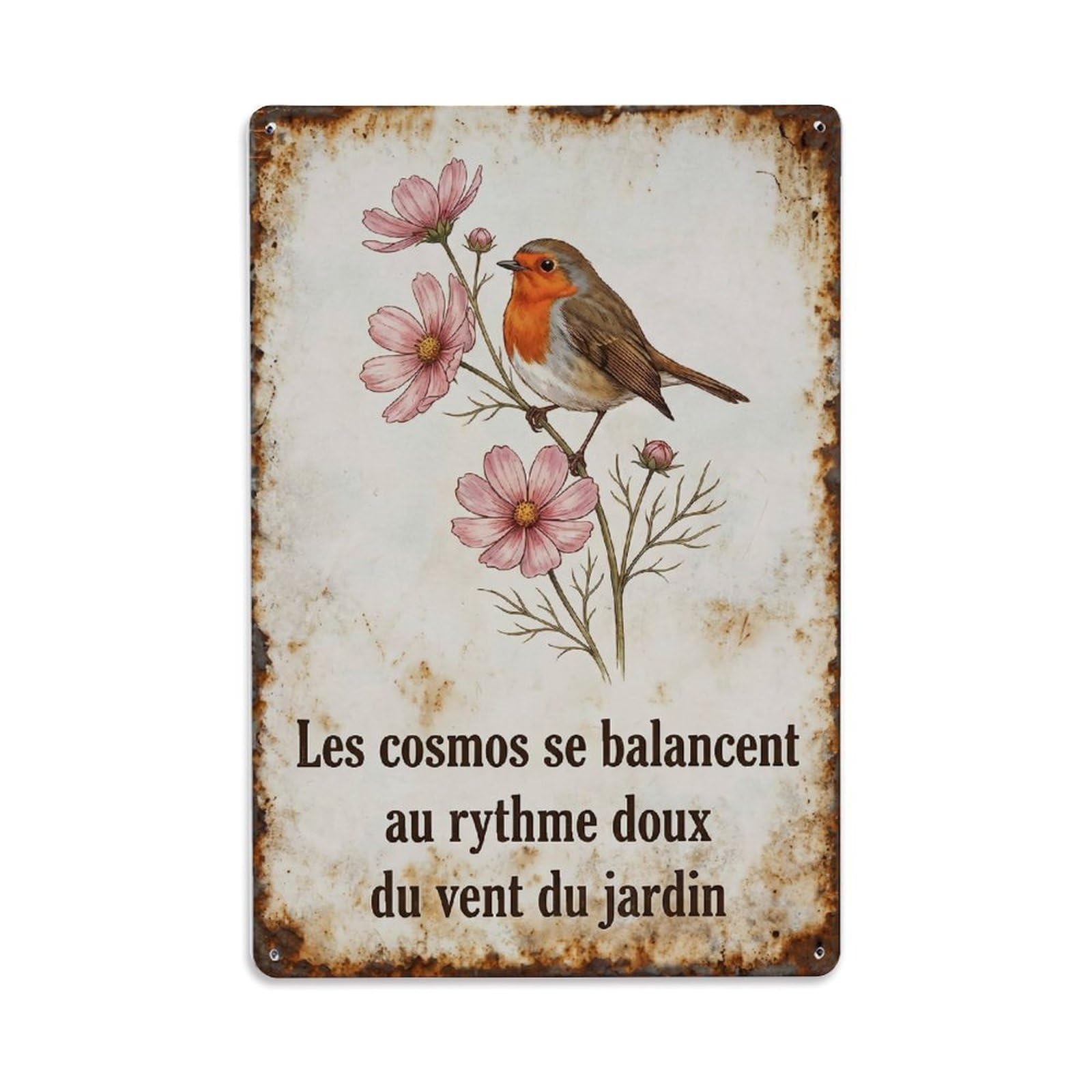 Yrnq Vintage Style-8 Robin Bird Garden Quote Cosmos Sway Vintage Metal Tin Sign Plaque Wall Decor For Cafe, Club, Garden Round Metal Poster 8X8inch