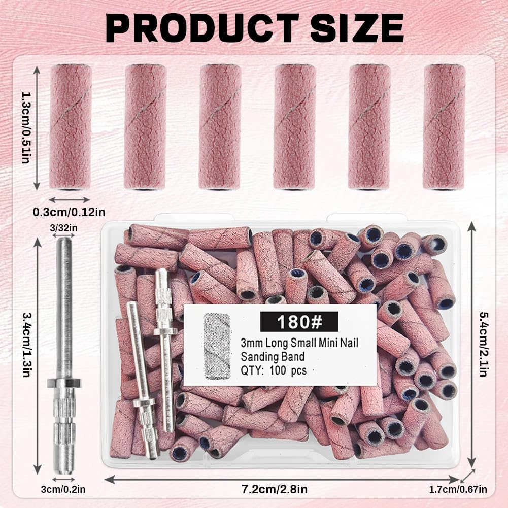 flintronic 100 Piezas Bandas de Lijado de Uñas de Grano 180, Bandas para Lijar Uñas, con 2 Brocas de Mandriles Mejorados de 3/32 Pulgadas, para Gel y Naturales, para Manicura y Pedicura