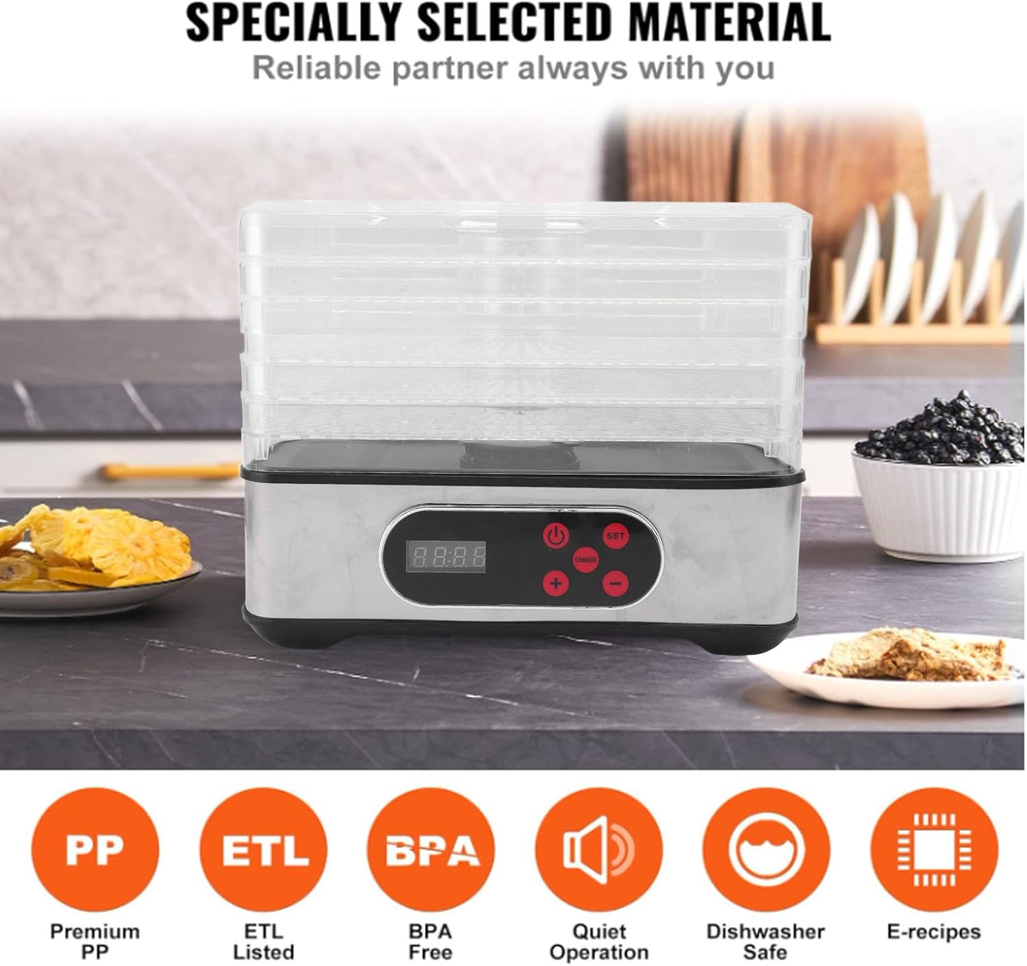 Luqeeg Food Dehydrator, Adjustable Timer and Temperature, Compact Design, Electric Drying Machine for Meat Beef Fruits Vegetables, Suitable for Home and Small Kitchen (A)