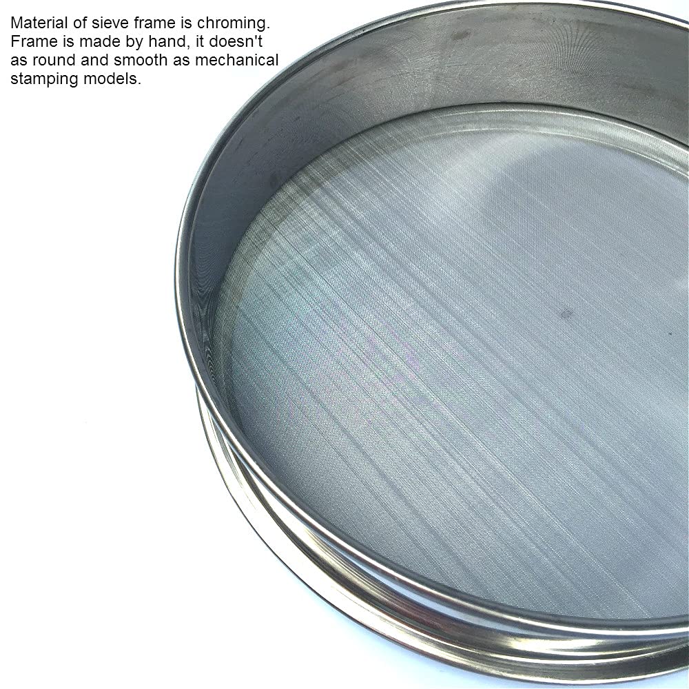 Tamis à Mailles Fines, 1pc échantillon Test Tamis soja Riz Grain sésame Farine Tamis Acier Inoxydable Filtre Maille chromage Cadre Diam. 20 cm 12 Mailles – 200 Mailles(180 Mesh)