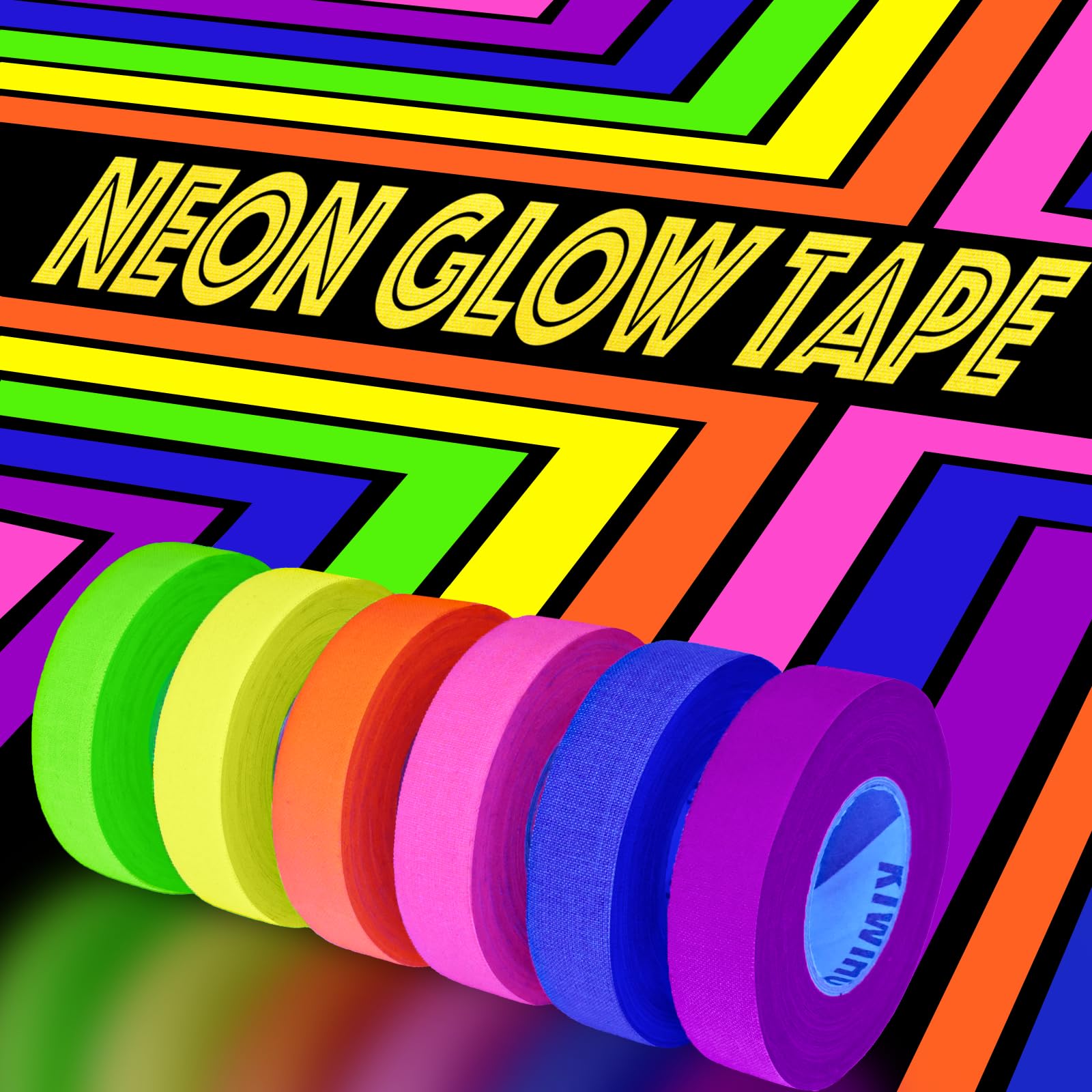 KIWIHUB UV Blacklight Reactive Fluorescent Cloth/Neon Gaffer Tape, Super Bright Spike Tape for Glow Party Supplies, 0.6 in x 36 ft - 6 Colors