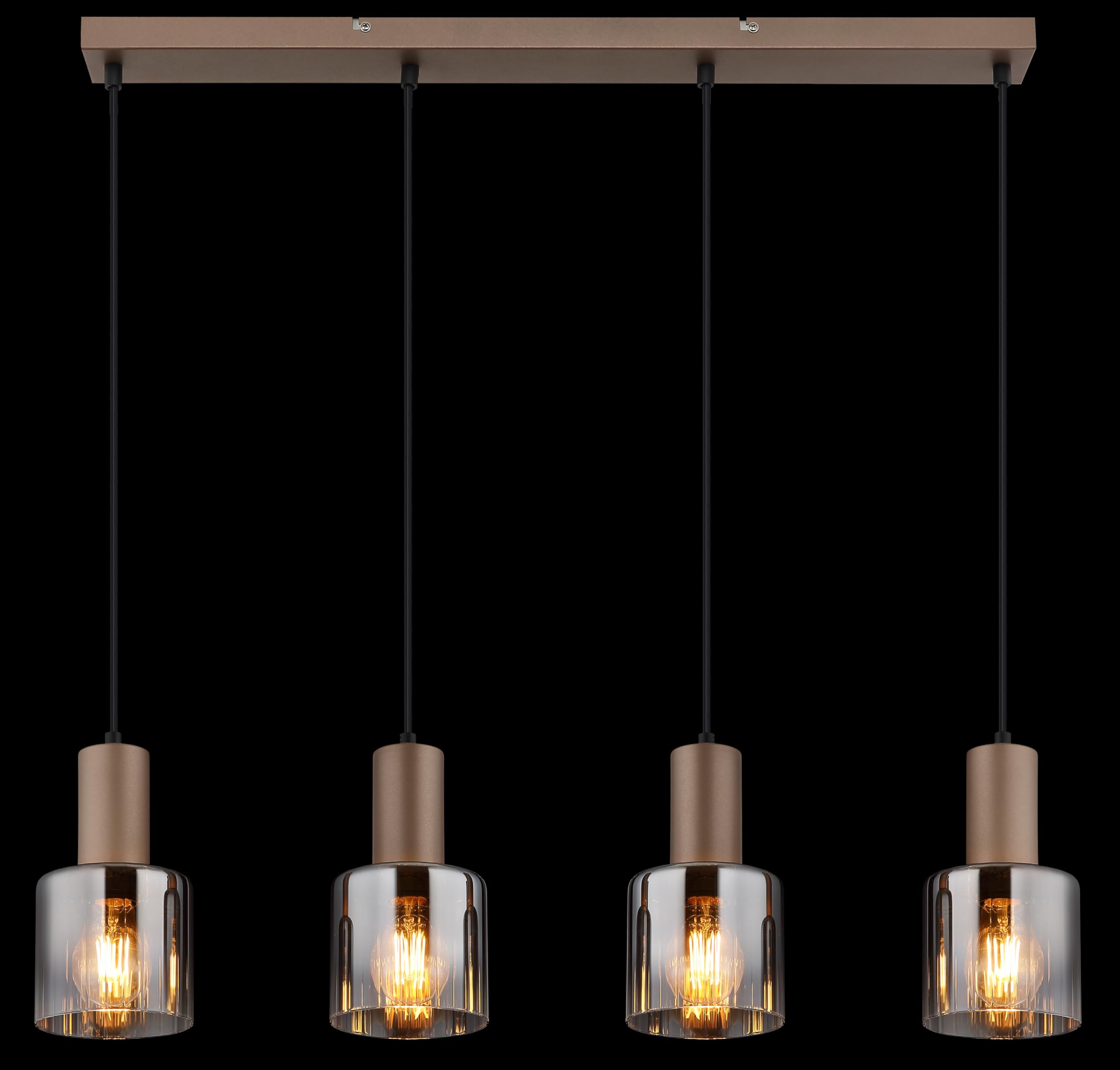 GLOBO Hängeleuchte Metall kaffeefarben matt, Glas rauchfarben, klar verlaufend, Kabel PVC schwarz, Höhe kürzbar, LxBxH: 780x120x1500mm, exkl. 4x E27 40W 230V