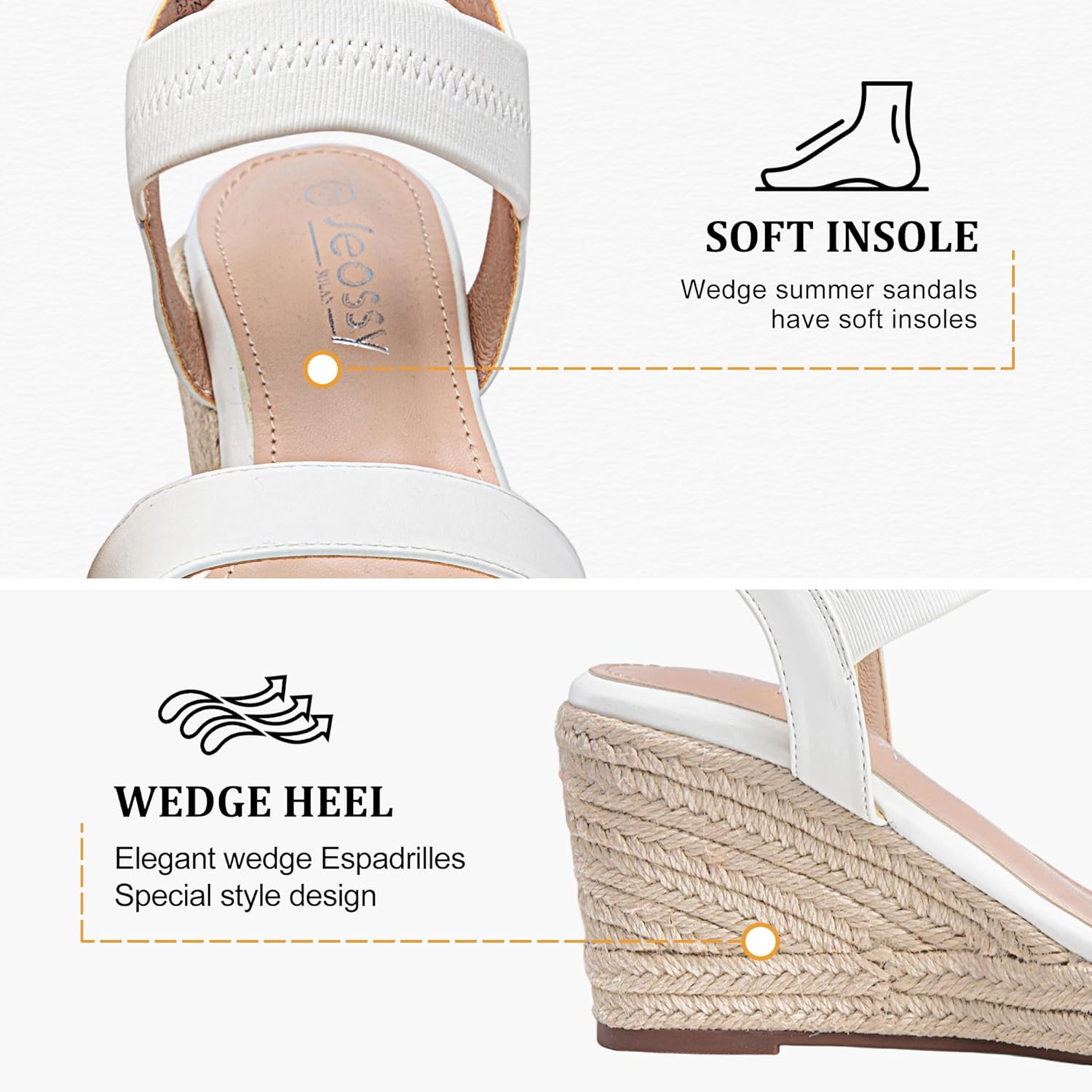 Jeossy Women's Espadrille Wedge Sandals Comfortable Platform 3.5 Inch Wedges Heel with Arch Support, Non Slip Summer 8801 Ankle Strap Sandals for Beach, Wedding, Casual & Dressy Wear