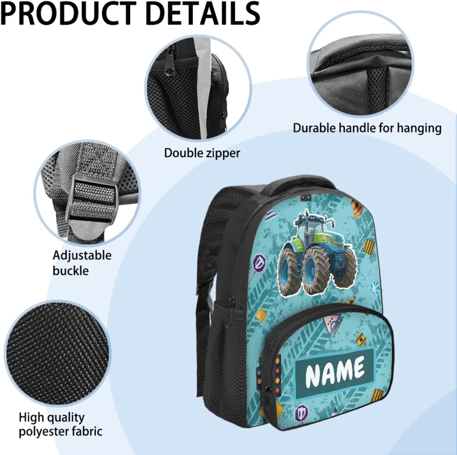 Custom Tractor Toddler Backpack with Lunch Bag Boys 2 in 1 12 Inch Kids Bookbag with Padded Straps Breathable School Bag Ages 3-6 Casual Diaper Bags