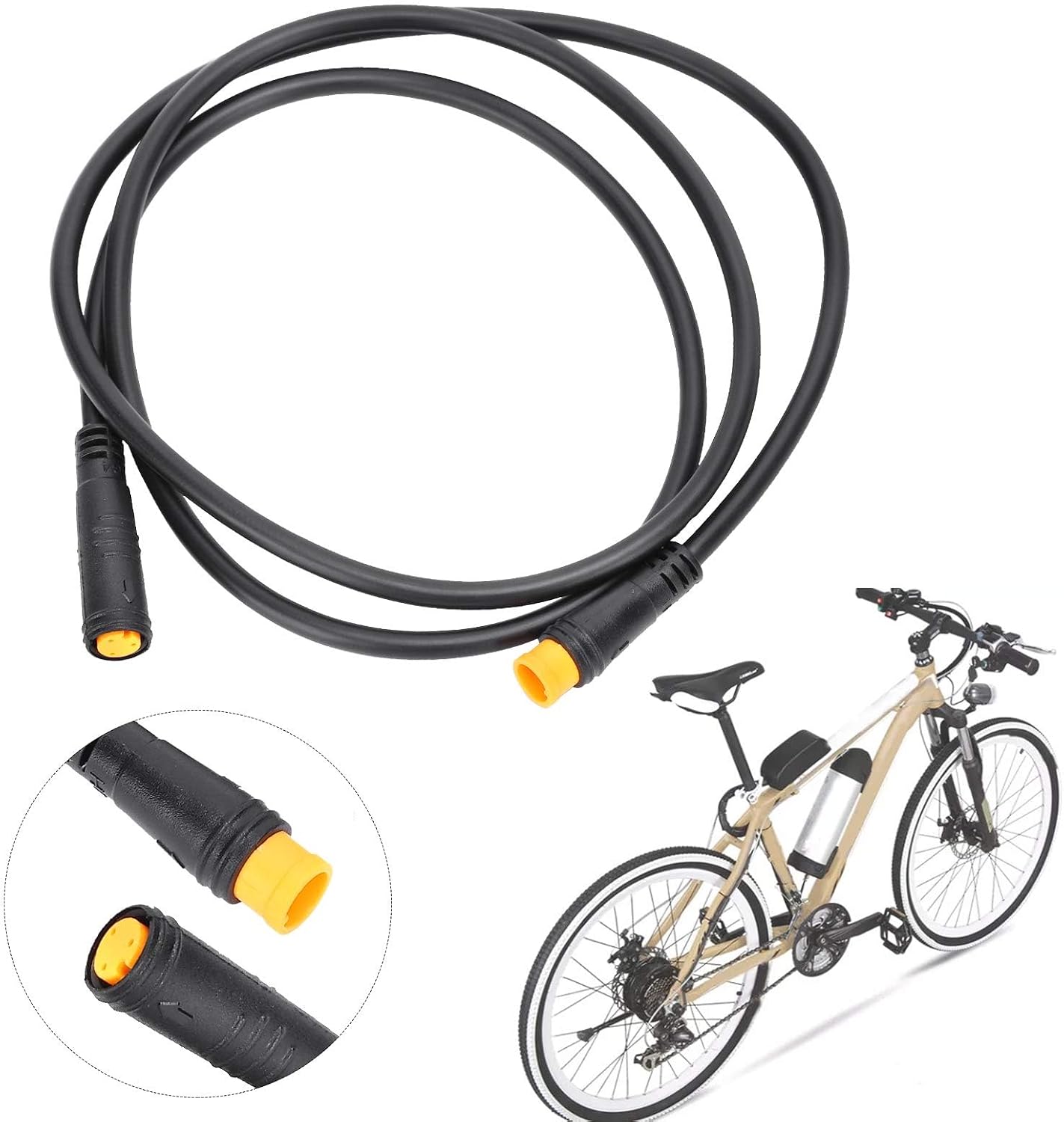 Extension Cable, 87cm/34.3in 3Pin Waterproof Plug Female Male Connector Conversion Cable Adapter Throttle Display Accessory for Electric Bike