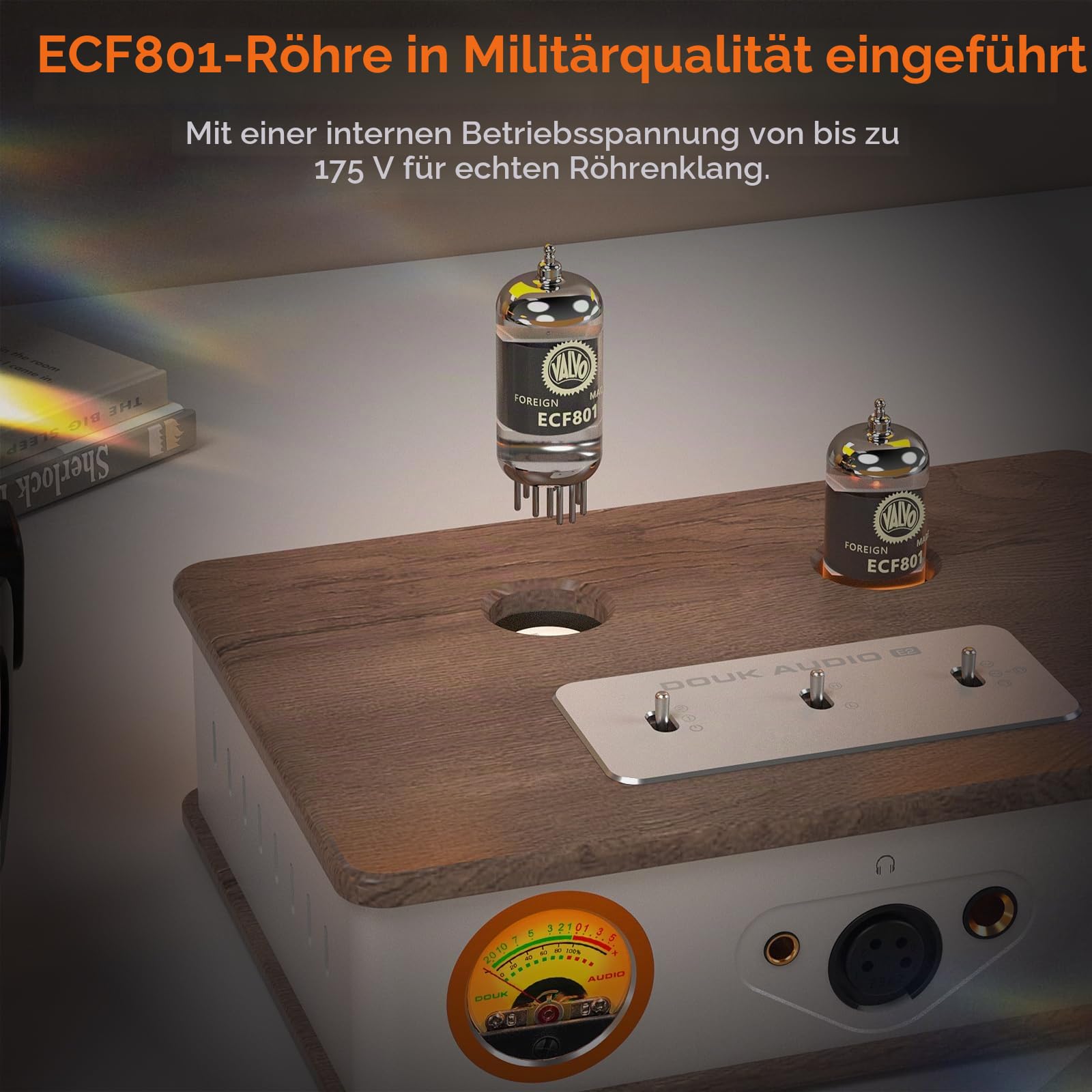 Douk E2 Röhren Kopfhörerverstärker mit XLR/4.4mm/6.35mm/ RCA Ausgänge, HiFi-Stereo Vorverstärker mit VU-Messgerät für Kopfhörer, Heim-Verstärker, Aktive Lautsprecher
