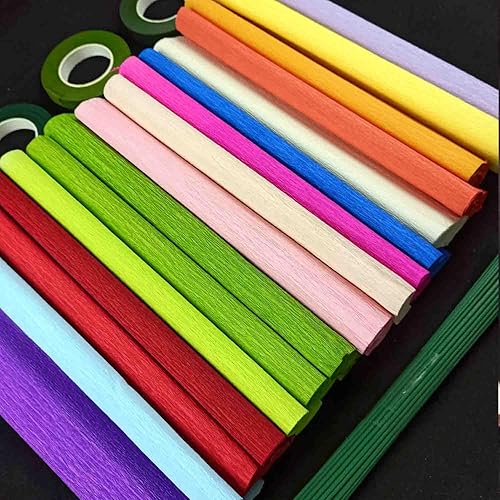 Miniatura 6 de KYMY Papel crepé, rollos de papel crepé, kits de bricolaje de flores con cables de hierro y cinta, serpentina de papel crepé para cumpleaños, bodas,