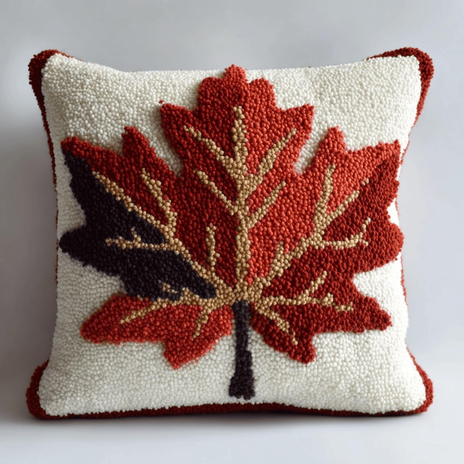 Xdeghuangss Multicolor Latch Hook Pillow Kit,Cushion Cover Craft Kit,43X43 Cm,Red Maple Leaves