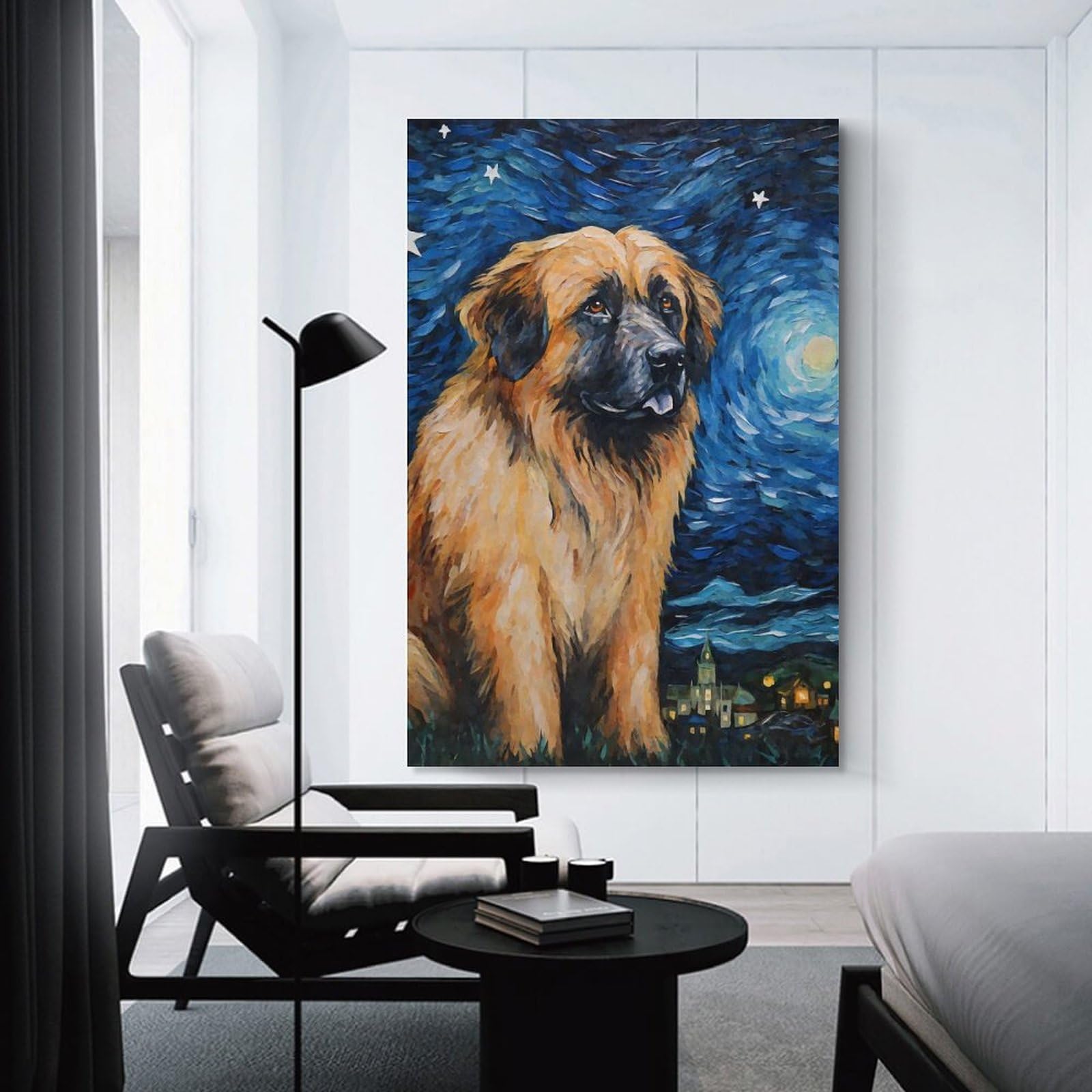 Junmoney Unframe-Style-9 Leonberger Starry Night Canvas Wall Art 12X18inch(30X45cm), For Workspace Walls, Study Corners Or Bedrooms, Wall Art That Adds Style To Work Areas