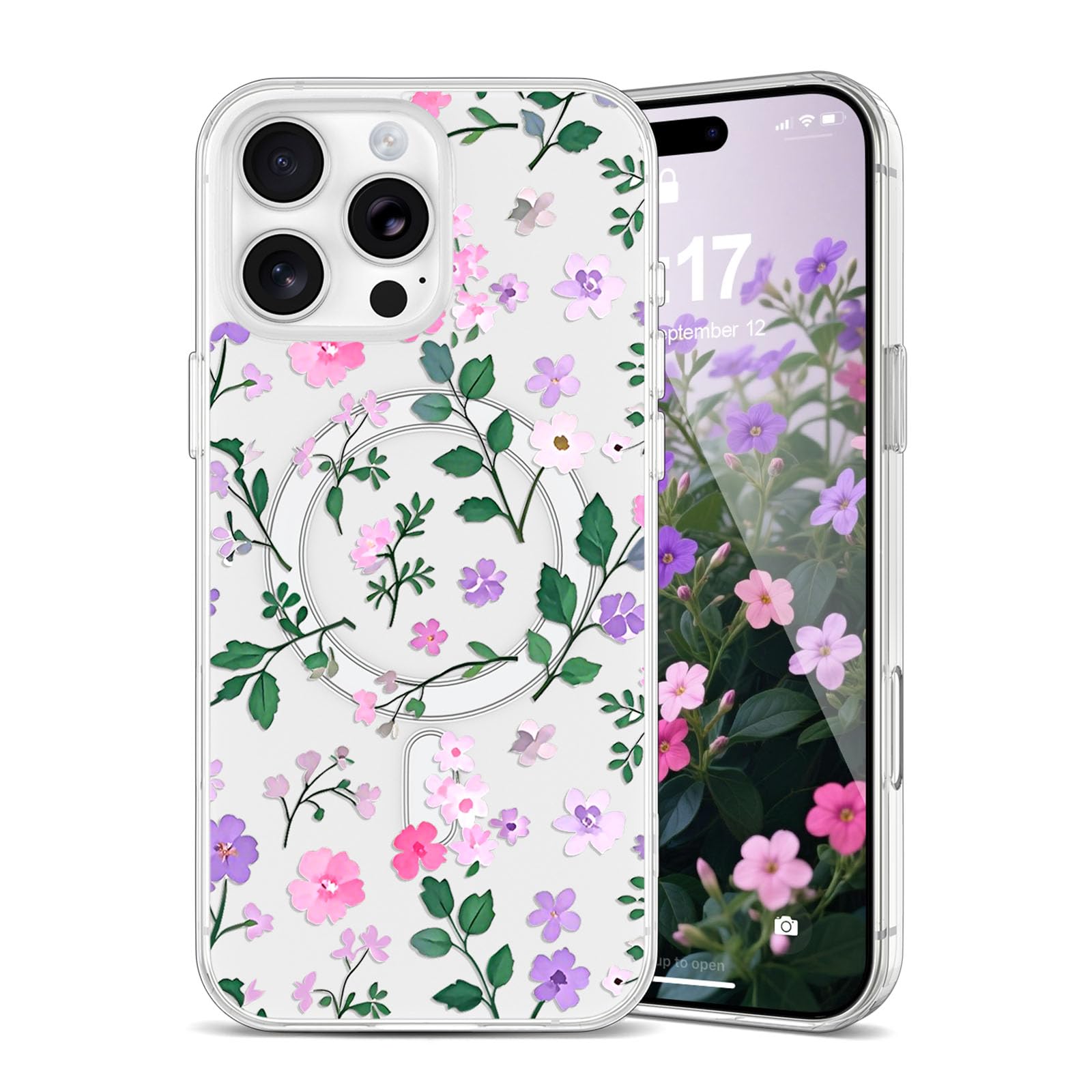 Coque iPhone 15 Pro motif floral rose violet, le cadeau idéal pour femme - 7