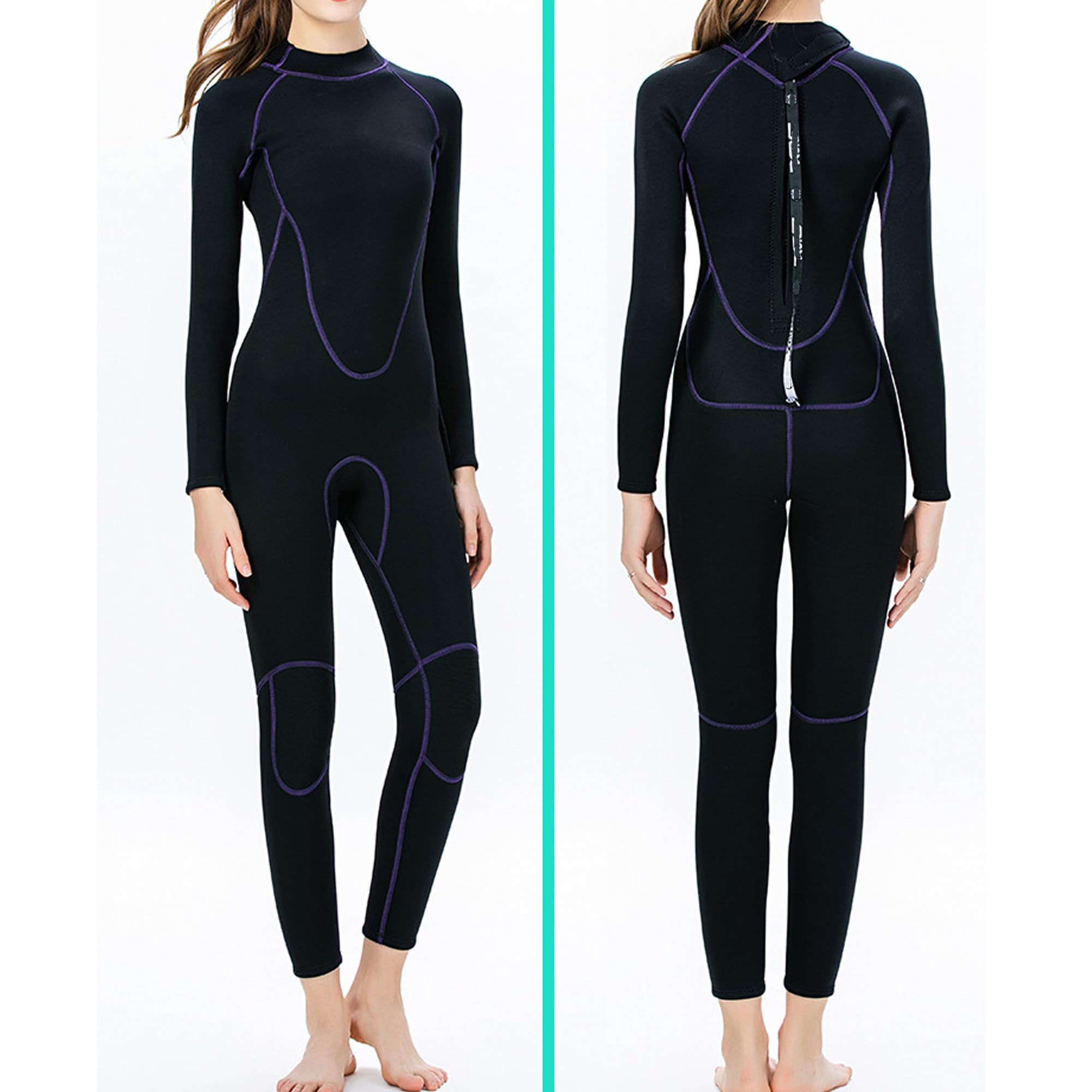 Jueshanzj Muta da donna, 3 mm, termica, elasticizzata, per surf e | neoprene, manica lunga, cerniera posteriore a Y, spessa, UPF50+, per surf, snorkeling e nuoto