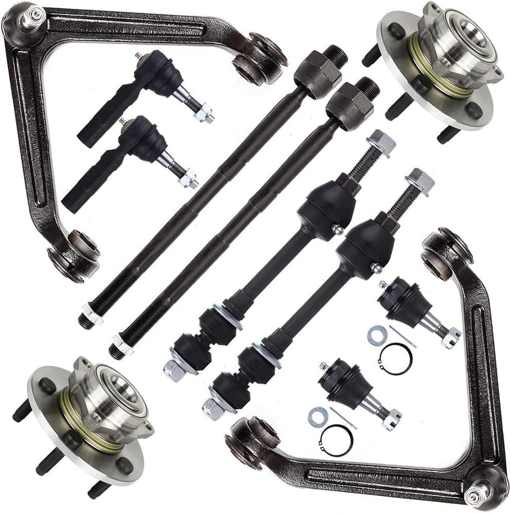 SCITOO 12pcs Front Suspension Kit Upper Control Arm And Ball Joints Lower Ball Joints Inner Outer Tie Rod Ends Sway Bar Links Wheel Bearing Hub fit for 2002-2005 for Dodge Ram 1500