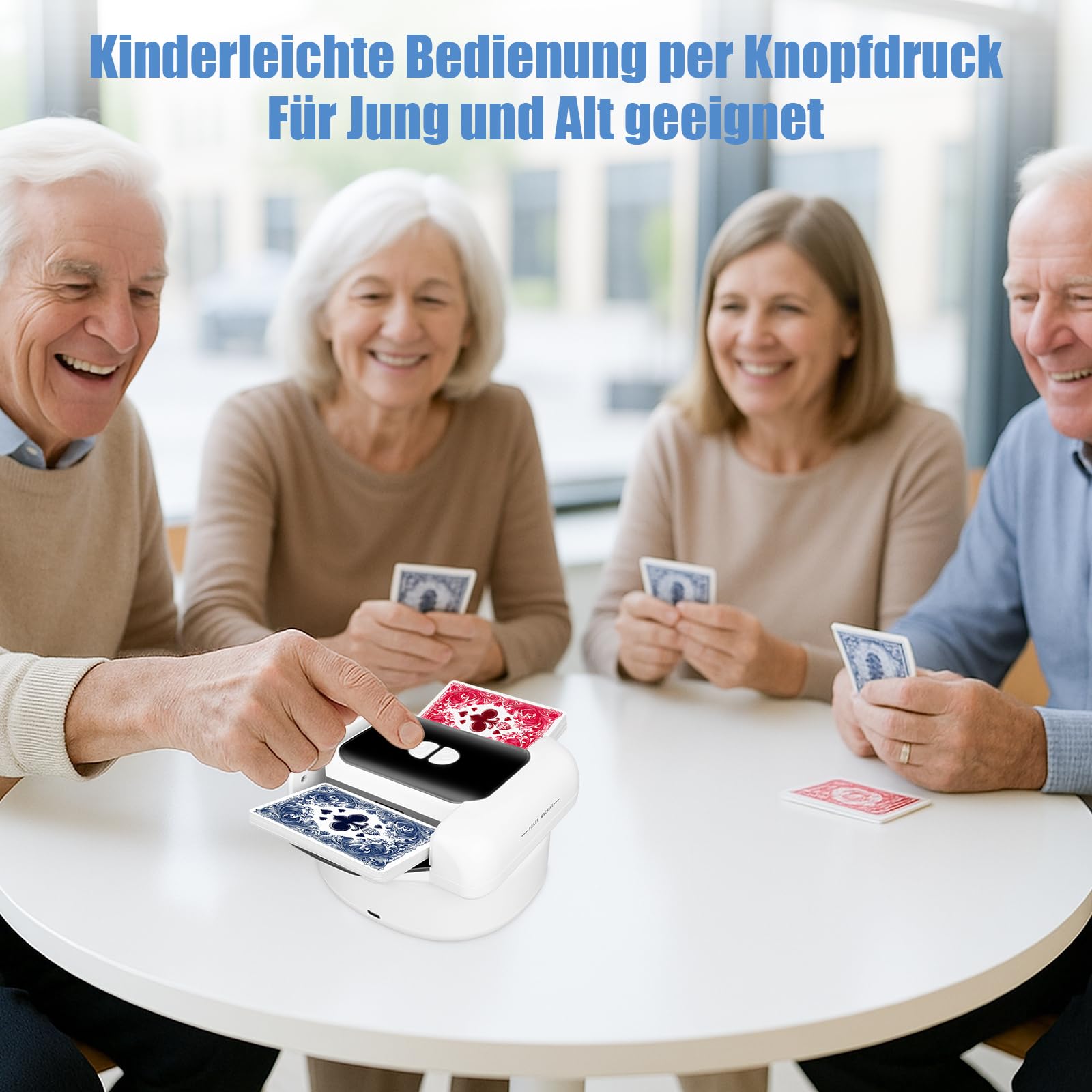 BEE&FLOWER Mischia Carte Automatico - Elettrico, Ricaricabile, Portatile e Silenzioso, Compatibile con 1–2 mazzi Standard Come Poker, Blackjack e Altri Giochi di Carte