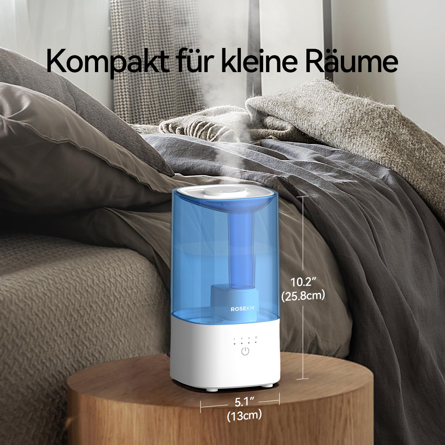Rosekm - Humidificador ultrasónico silencioso de niebla fría para plantas, bebé, dormitorio, con boquilla giratoria 360°, sin filtro, apagado automático, azul