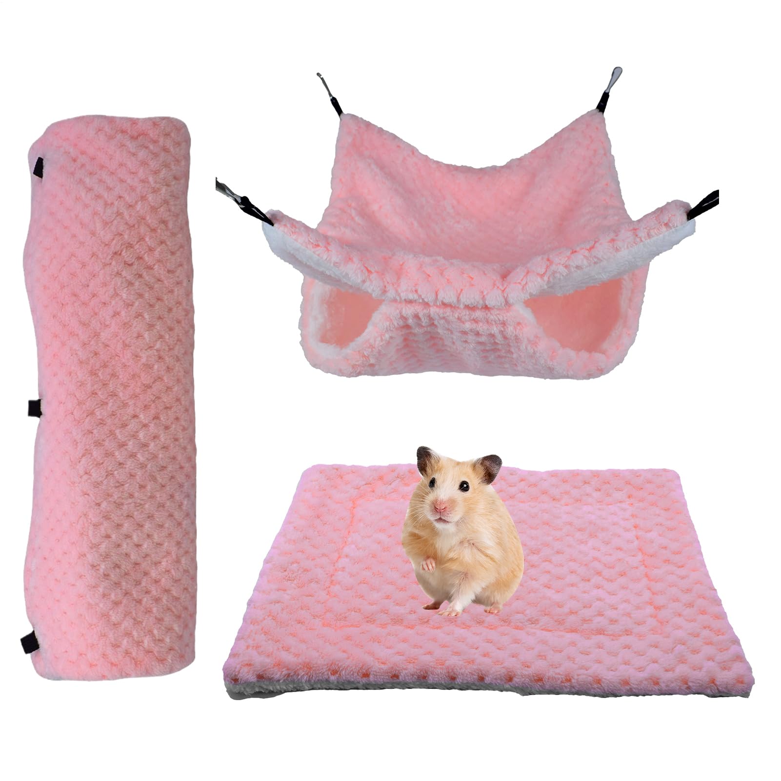 Maison pour hamsters en peluche chaude avec tunnel et tapis