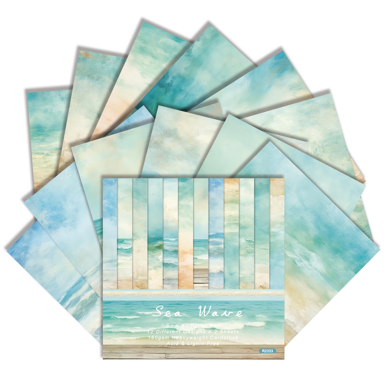 24 Sheets Nature Scrapbook Paper 6×6 Inch, 160gsm Single Sided (Sea Wave)