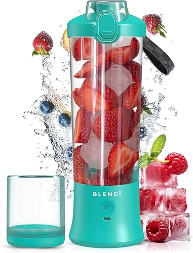Vista 12 de BLENDi Licuadora personal de viaje extra grande de 24 onzas sin BPA recargable por USB, con acero inoxidable, ideal para batidos de proteínas, Azul
