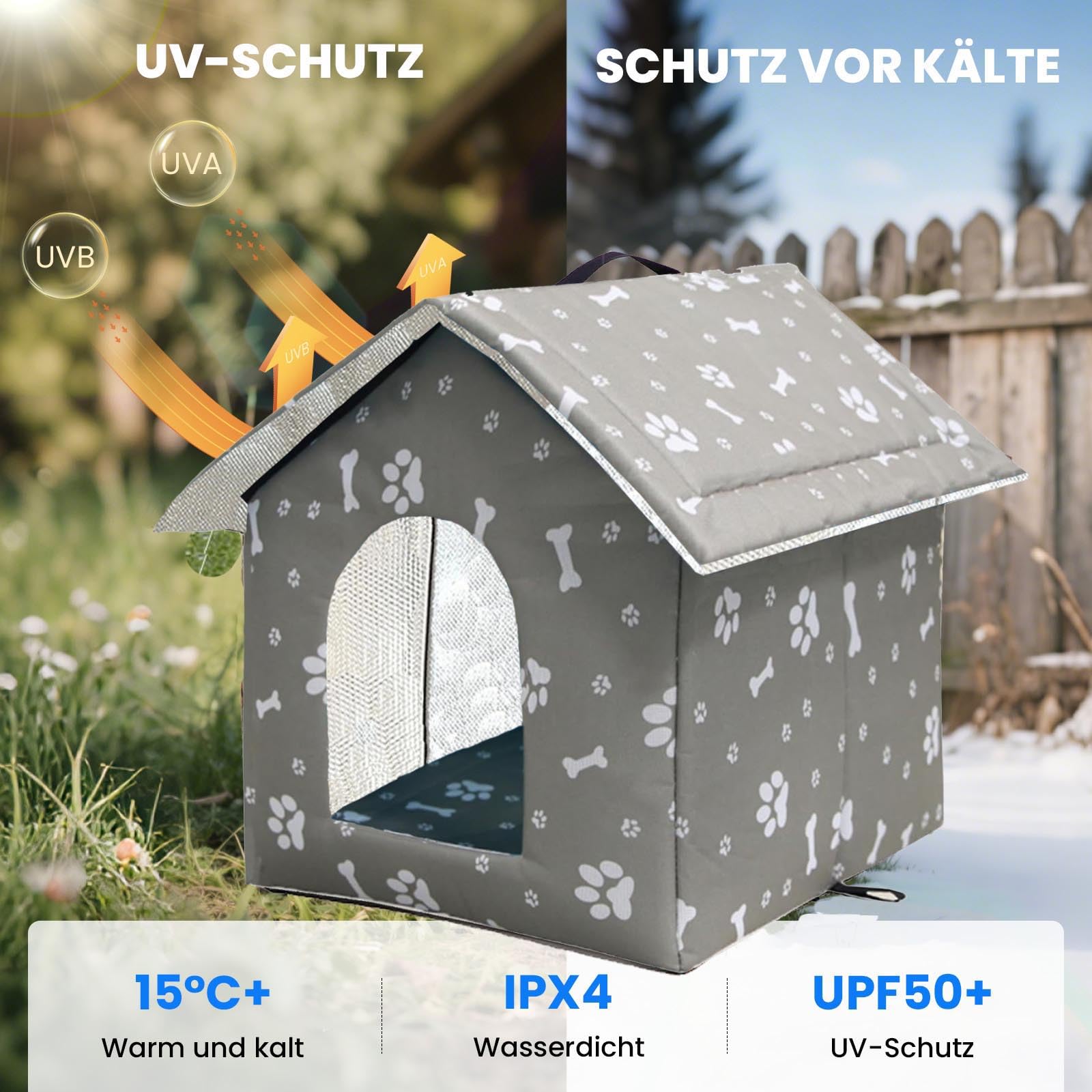 Casetta per Gatti per Esterni, Casetta per Gatti, Impermeabile, Cuccia Gatto Esterno Inverno con Tenda Timovibile