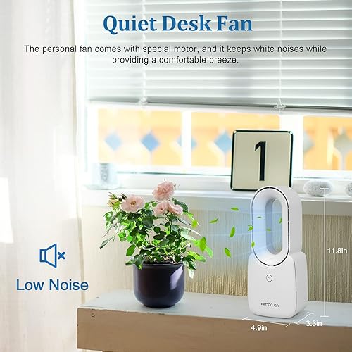 Miniatura 8 de CONBOLA Ventilador de escritorio oscilante pequeño, ventilador de mesa portátil, recargable, alimentado por USB, ventilador personal silencioso,