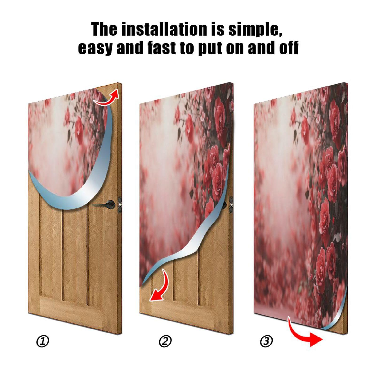 FLildon Valentine's Roses Road Door Cover Decoration, Party Accessory Porch Decor for Festive Ornament Room Door Covers 32 x 79 Inch