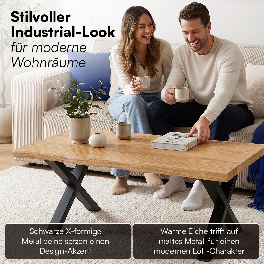 skølm Orm Couchtisch 110x55 cm, Eiche massiv, echte Baumkante, X-Gestell