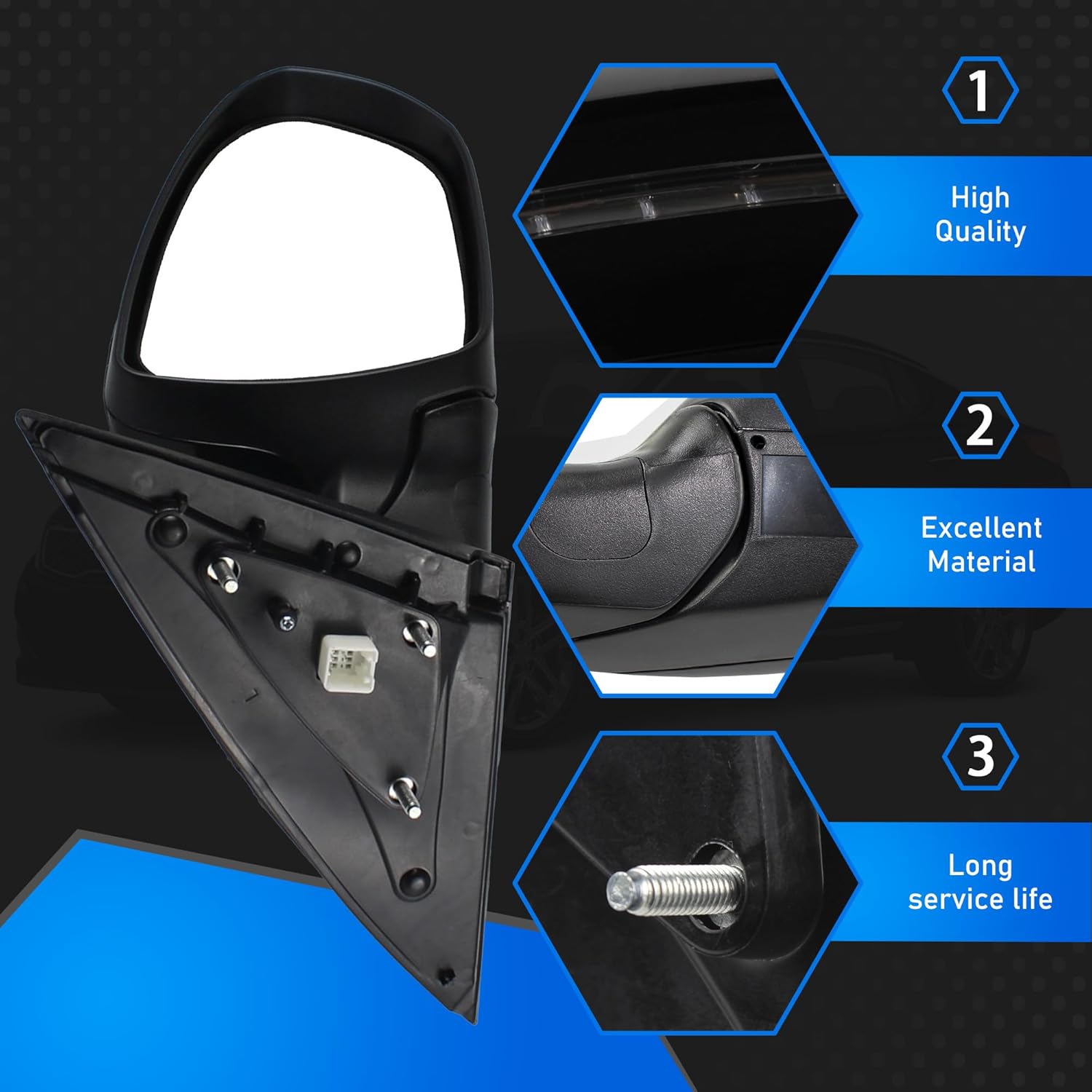 Right Passenger Side Door Mirror Compatible with 2011 2012 2013 Kia Optima SX/LX/EX (5 PINS) Black Manual Folding Non Heated Power Glass Replaces KI1321152 87620-2T110 876202T110