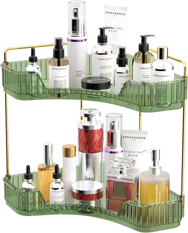 Organizador de Canto GTI com 2 Prateleiras para Banheiro, Maquiagem e Perfumes, Transparente