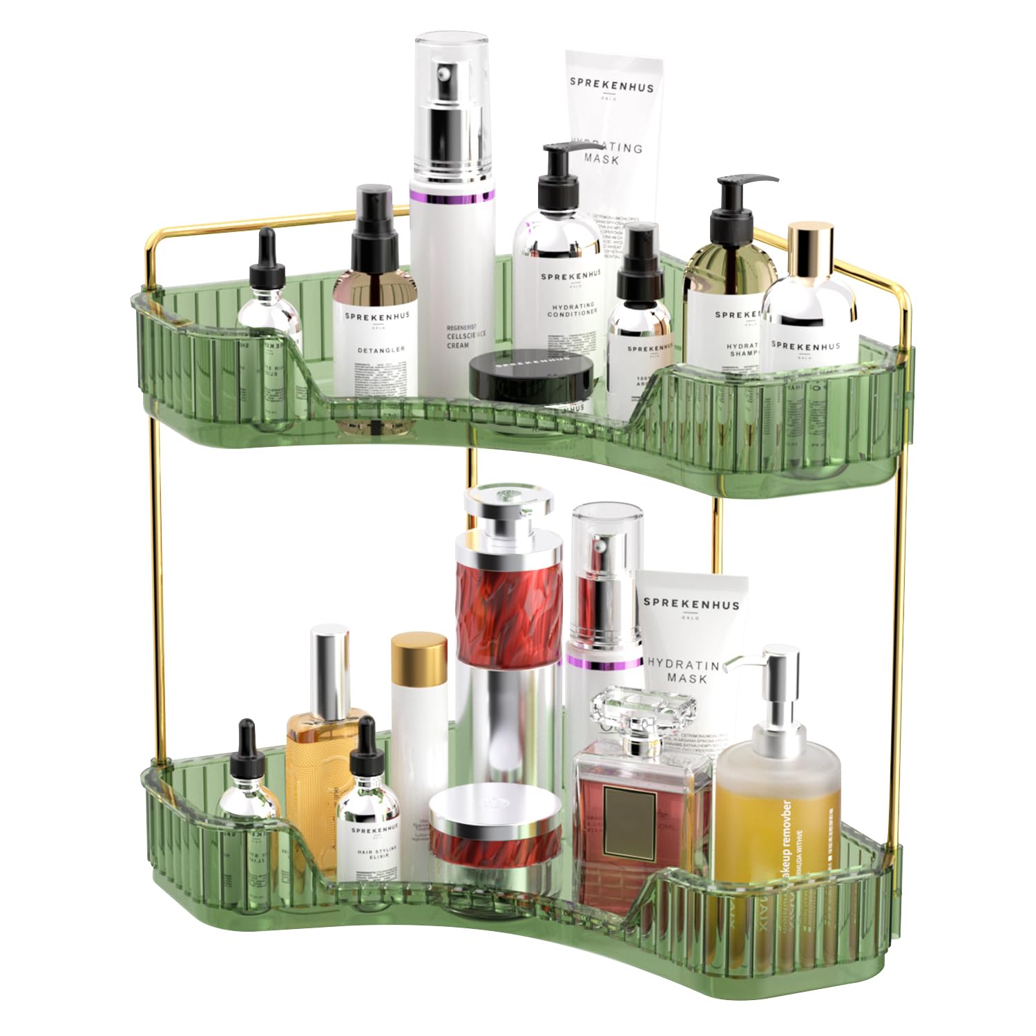 MOACC Organizzatore di Trucco, Organizzatore di Cosmetici ad Grande Capacità, Organizzatore di Profumi, Make Up Organizer Adatti per Toeletta Camera da Letto Bagno Cucina, 2 Strati, Verde