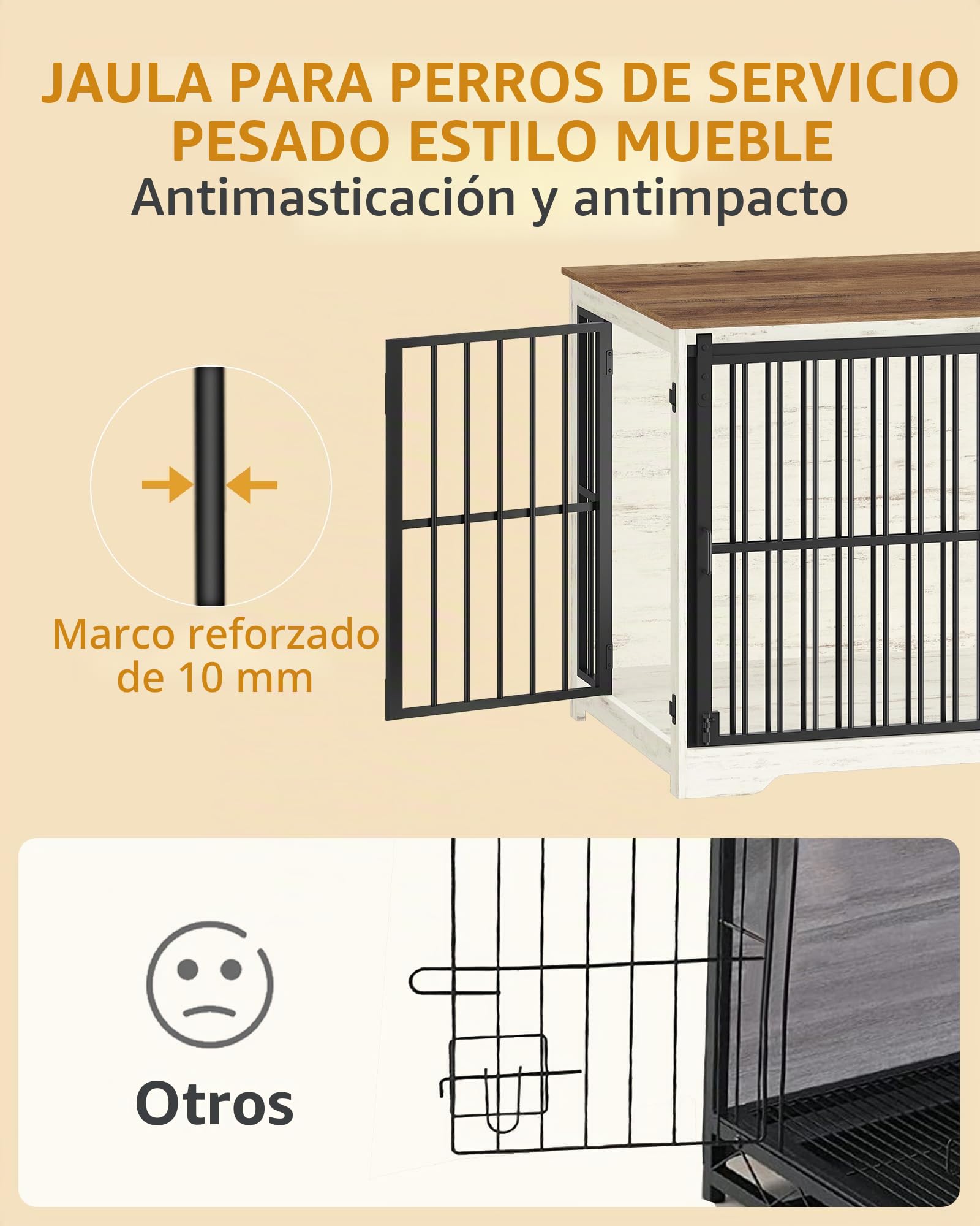 Hzuaneri 110cm Jaula para Perros, Mesa Auxiliar, casa Moderna para Perros, Jaula para Cachorros, dúplex para Animales, 2 Puertas, 65 × 110 × 81 cm, Blanco Marrón DFC84414B