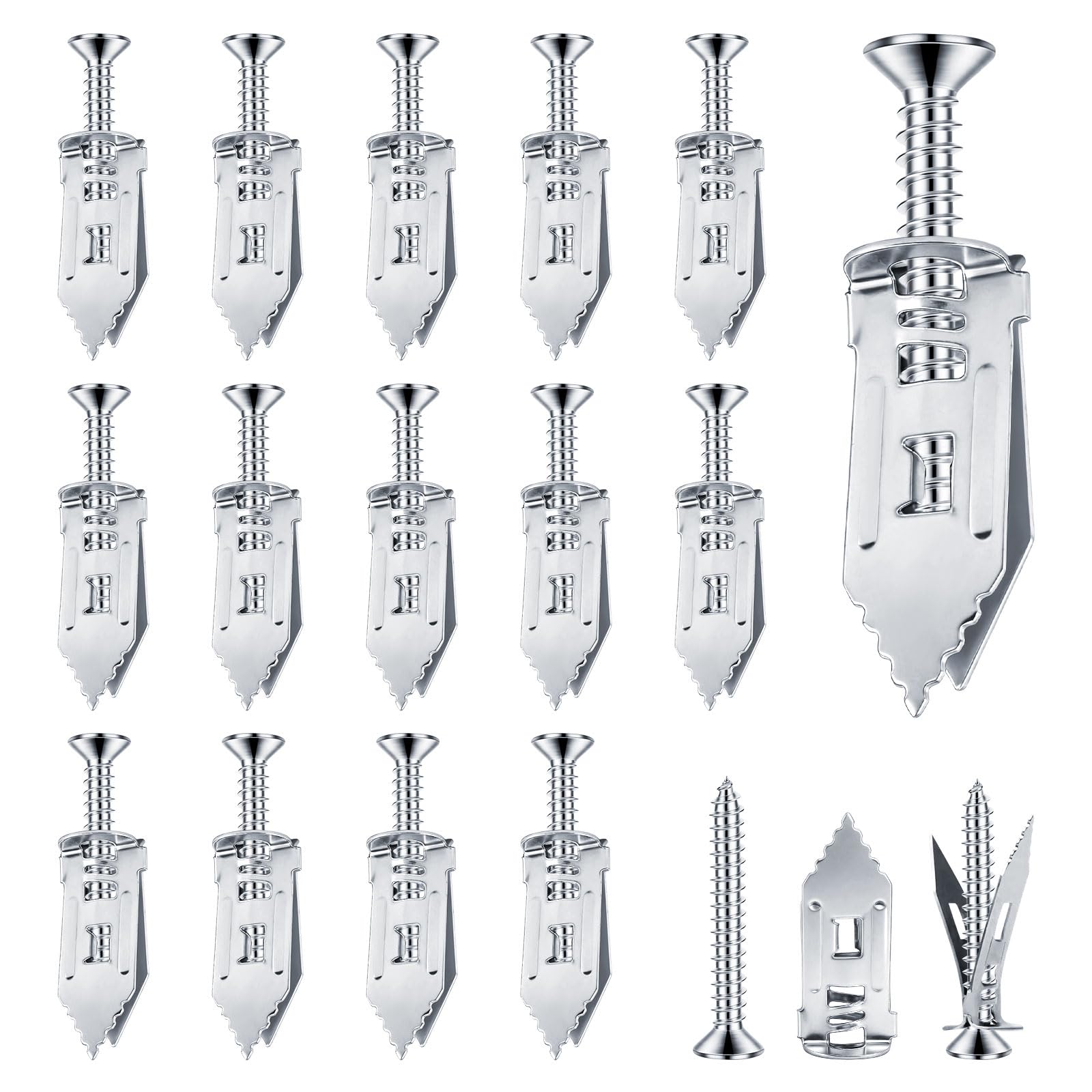 Plasterboard Fixings, 200Pcs Self Drilling Anchor Screws, Anchors Drywall Fixings Metal Wall Plug Expansion Furniture Wall Anchor Fixings Blue White Zinc(100 Anchors + 100 Screws)