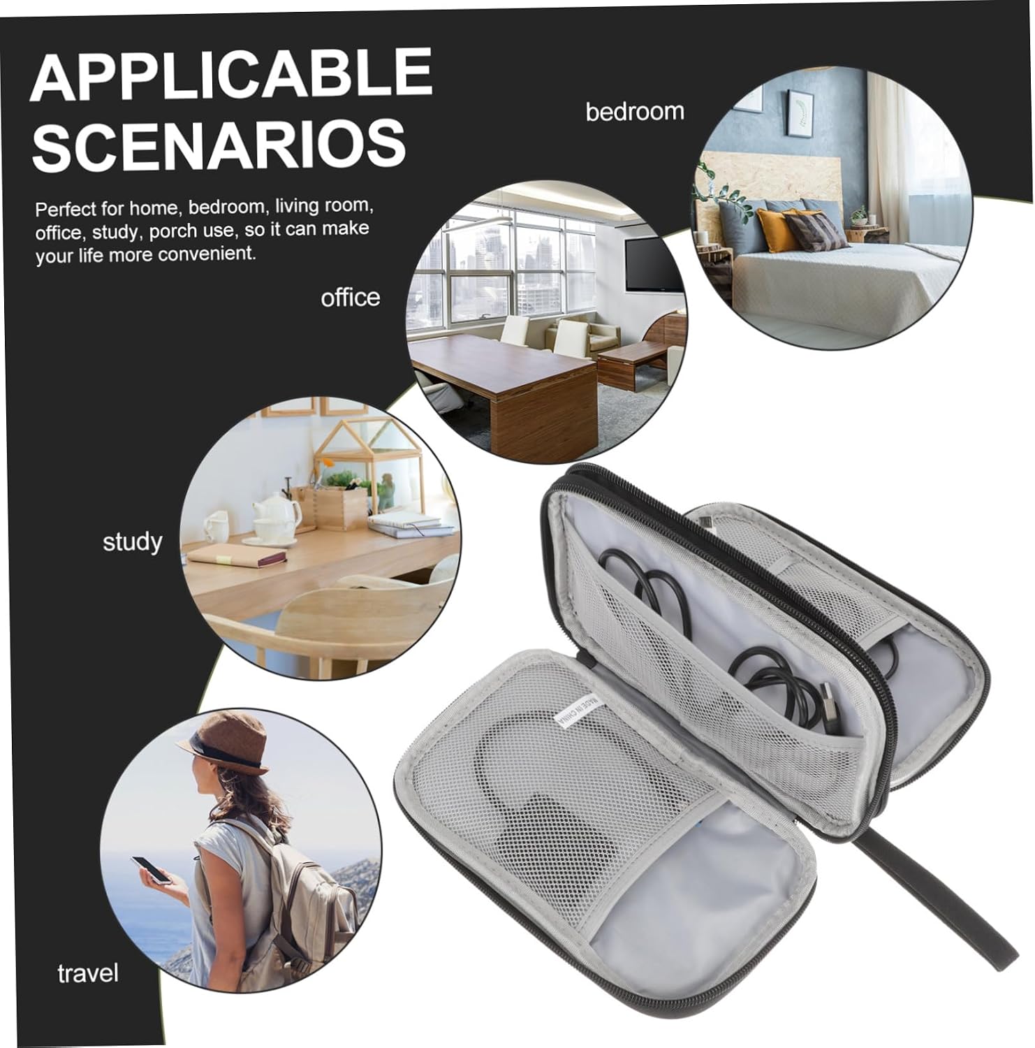 Travel Charger Organizer Case, Double Layer PVC Electronics Storage image 5
