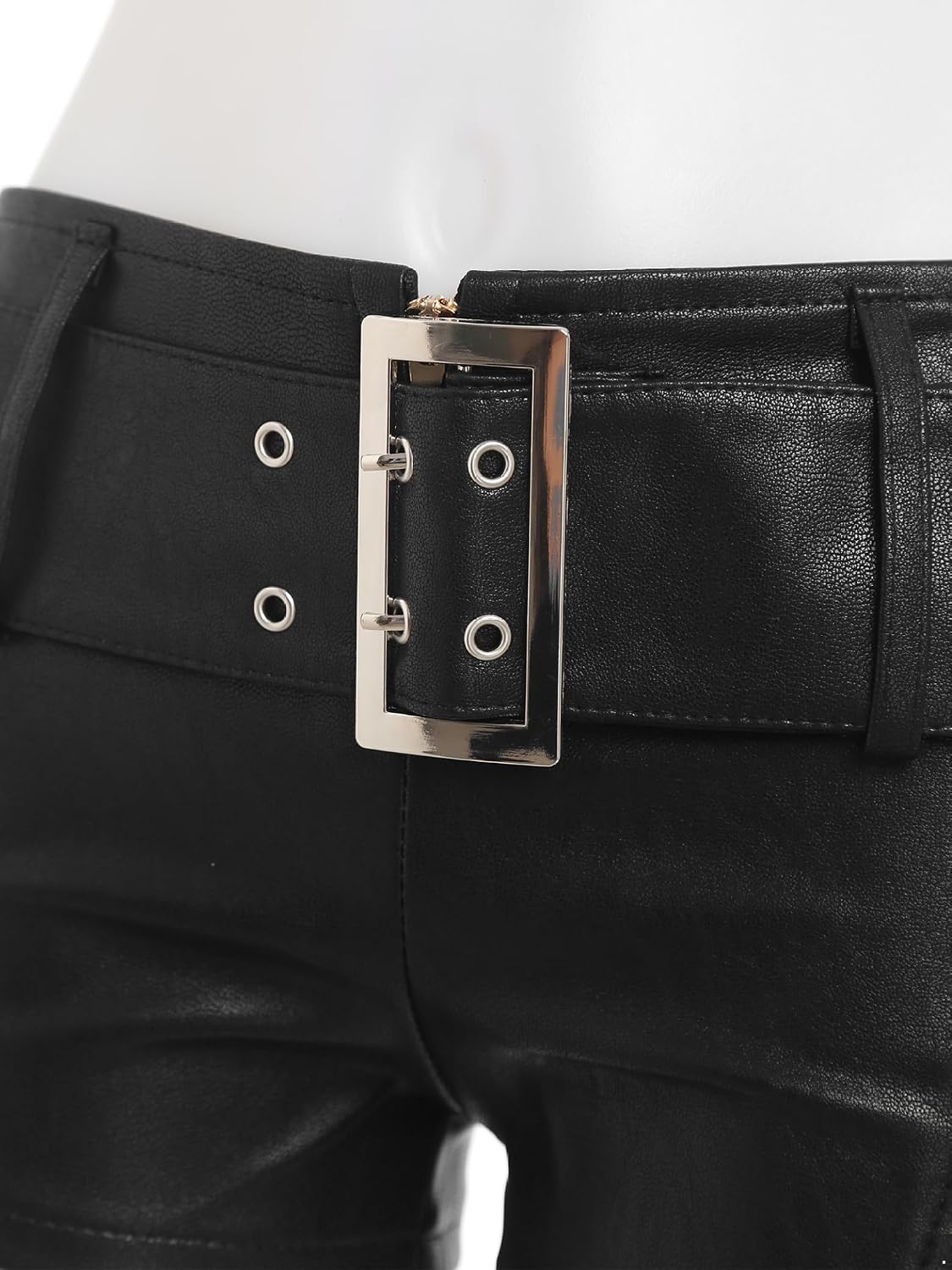 Rivets PU Leather Hot Pants for Womens Slim Fit Belt Club Rock Music Festival Short Bottoms