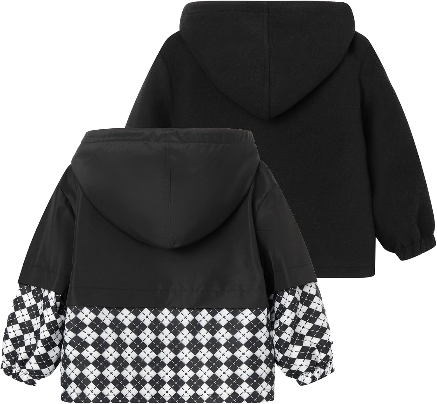 LittleSpring ニュートラル ボーイズ ガールズ リバーシブル 格子柄 ポーラー フリース ジャケット フード付き 防水