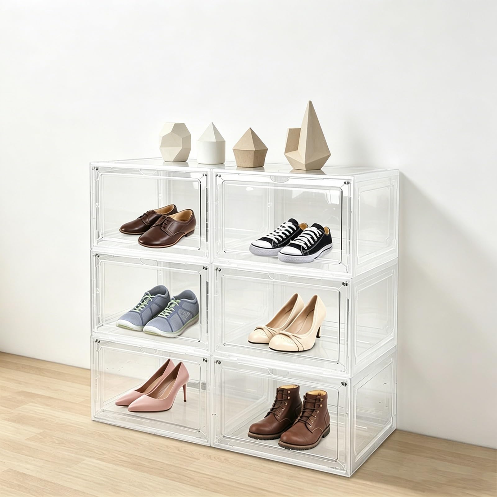 TYNGBT 6 Pack Clear Shoe Organizer Boxes, Hard Plastic Stackable Shoe Storage for Closet