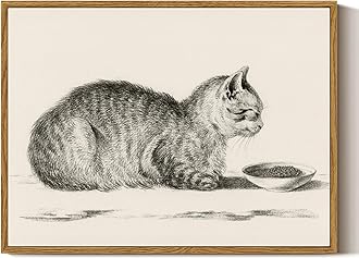 ARPEOTCY Vintage Framed Canvas Wall Art, Cute Cat Wall Art for Livingroom Bathroom Decor Pictures, Vintage Rustic Retro Prints for Bedroom Kitchen Home Decor Aesthetic(12x16 Inch)