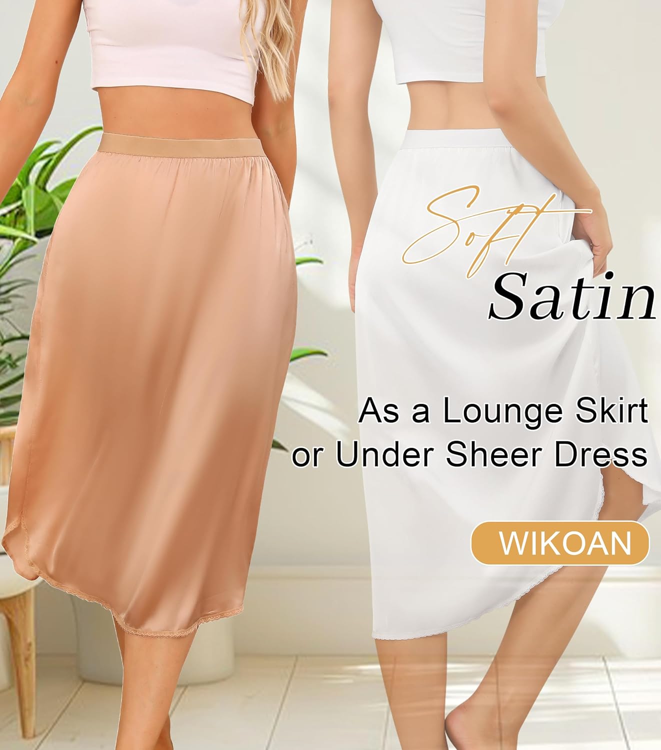 2 Pack Half Slip for Under Dresses Lace Long Satin Underskirt Women's Half Slip Anti Static Skirt Extender S-3XL - Image 2