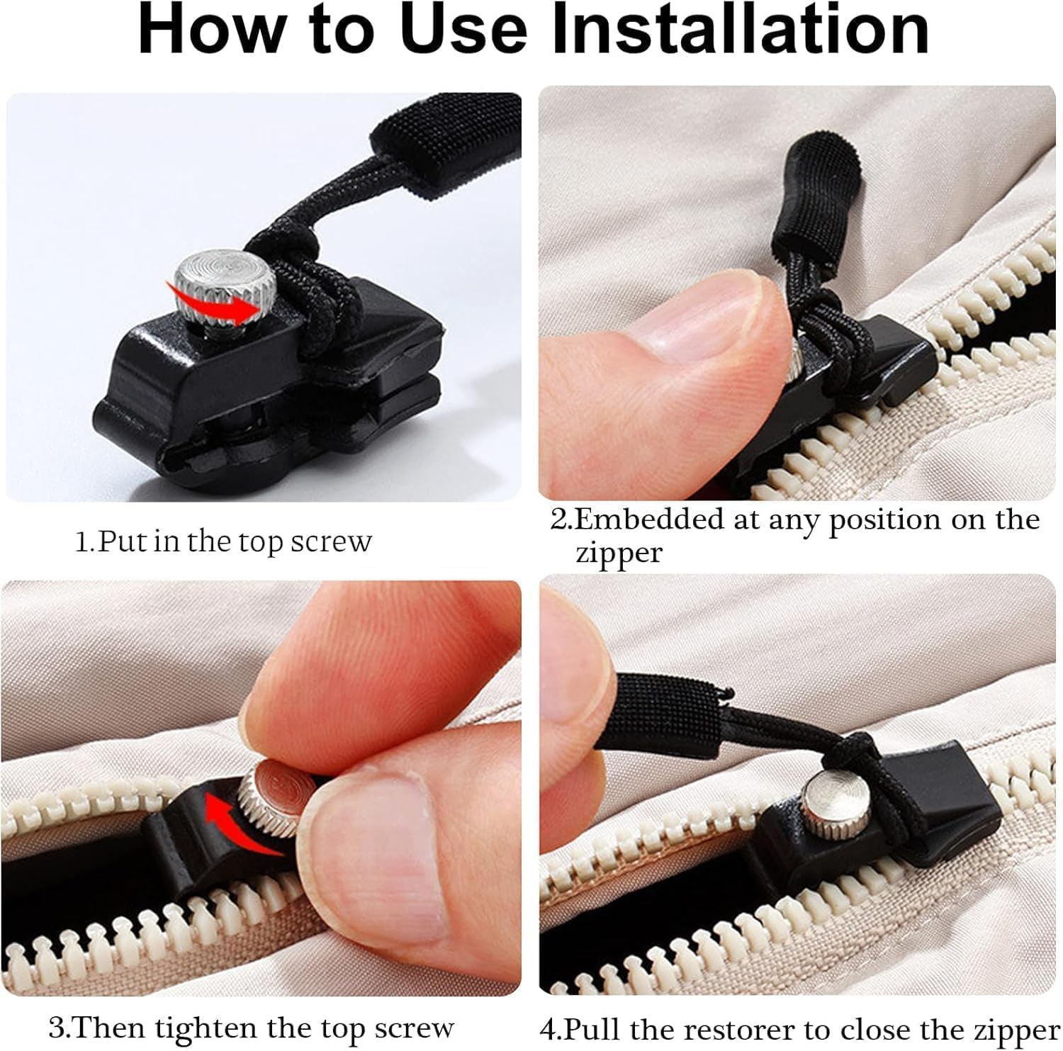 Generic 5 Pcs Instant Zipper Repair Kit, Universal Zipper Slider Replacement, Adjustable Zipper Fixer Zipper Pull for Luggage Backpack Wallets Suitcases Tents Jackets Skirts (Larger Size Only)
