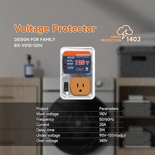 Miniatura 2 de BXST Protector contra sobretensiones con enchufe de salida para el hogar protege contra sobretensiones de alto y bajo voltaje para refrigeradores