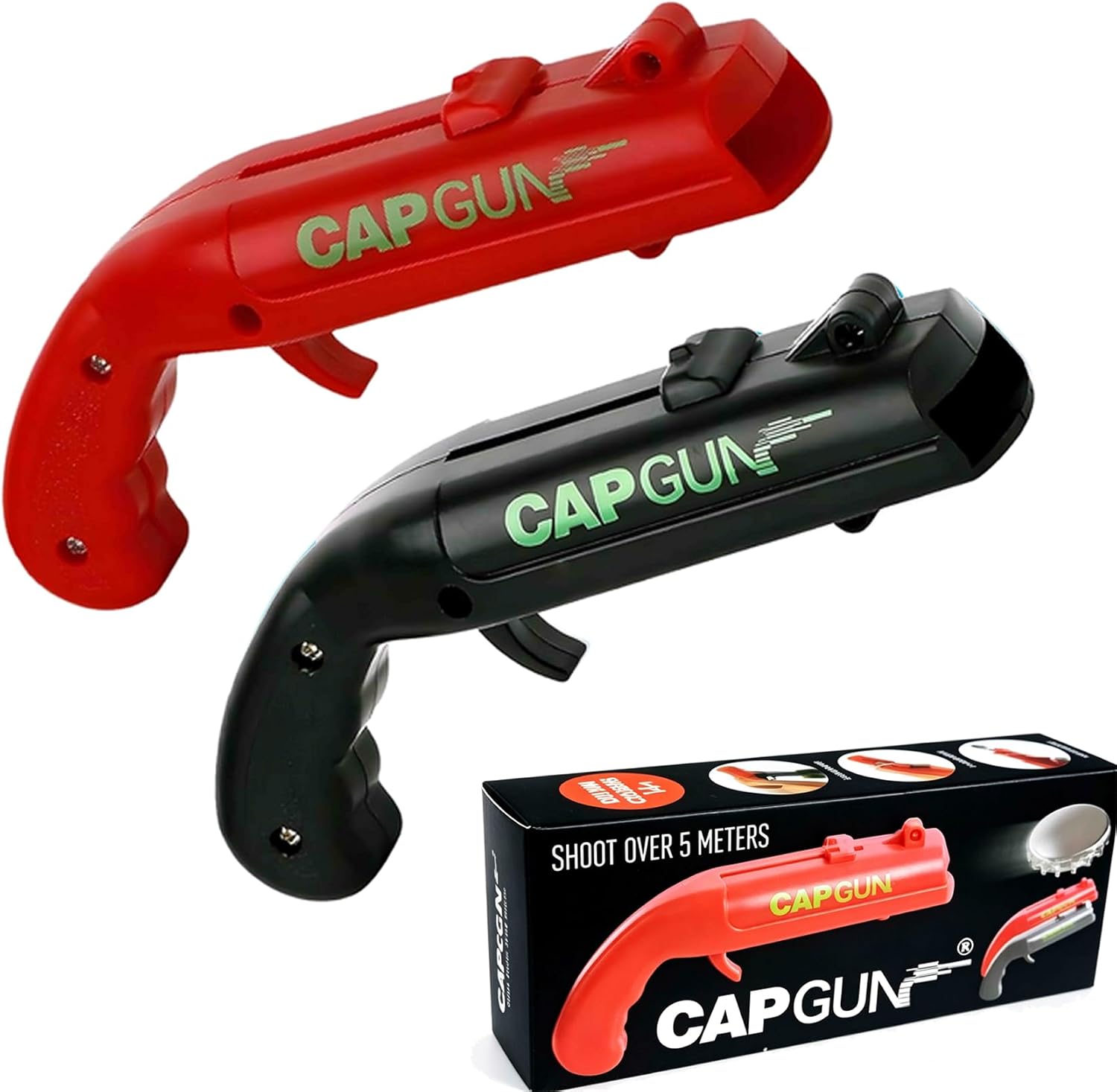 Pistol Shape Beer Bottle Opener - Fun Bottle Cap Launcher with 2 Colors, Creative Party Gadget for Bar Home Camping, Easy-to-Use Manual Bottle Opener for Beer Lovers & Game Night (Black+red)