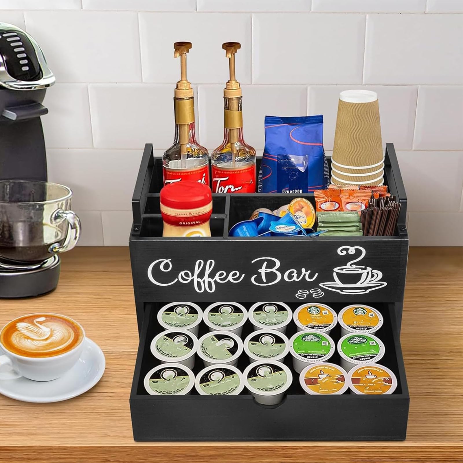 BT238 Kaffee- und Gewürzstation, Kaffee- und Tee-Gewürz-Organizer, Kaffeebar-Zubehör, Arbeitsplatten-Organizer, Tee- und Kaffeekapsel-Organizer. (2 Ebenen), BT238