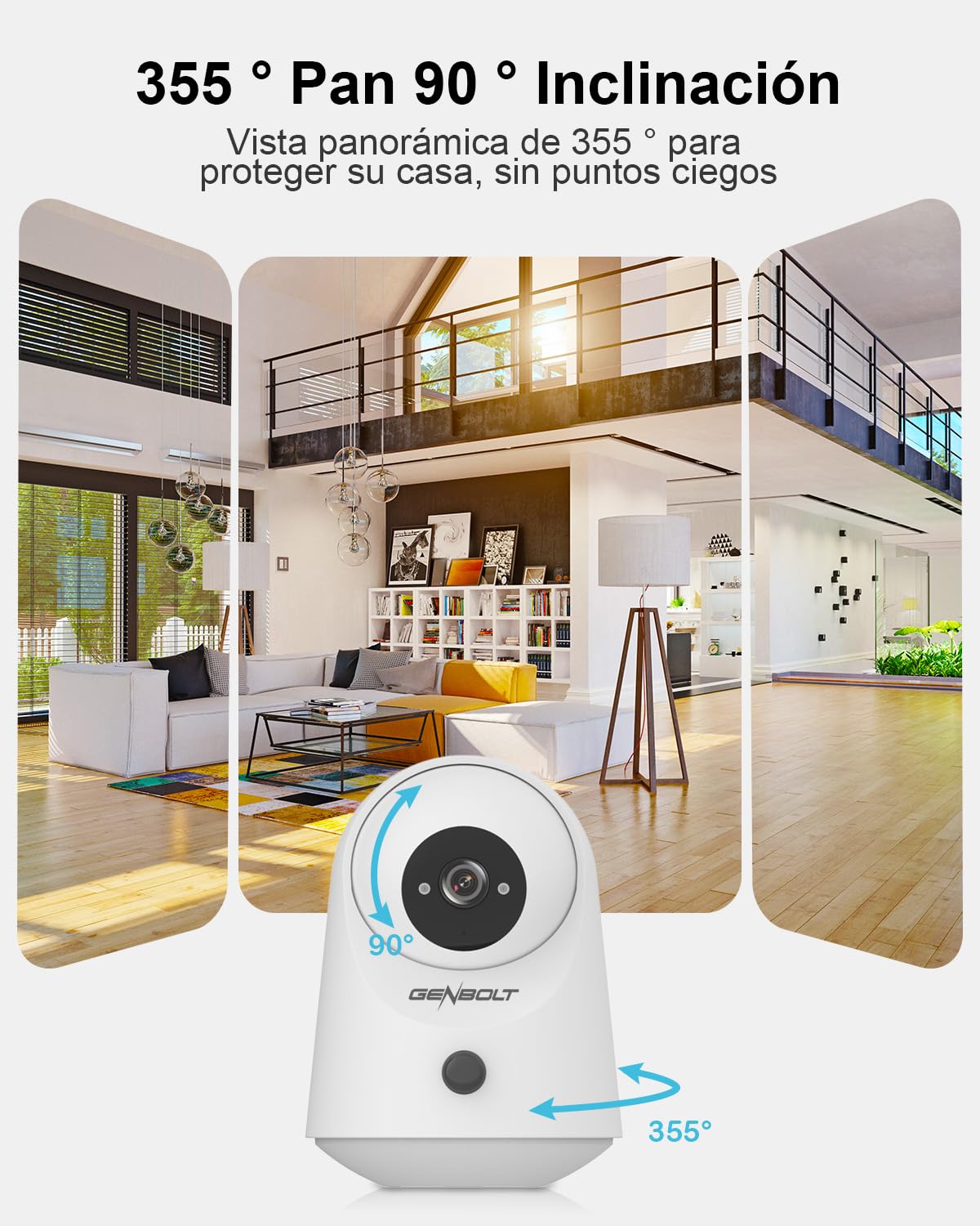 GENBOLT 2K WiFi para Interiores Cámara de Seguridad, cámara para Mascotas | Panorámica e inclinación, alimentada por batería de 5000 mAh, detección PIR