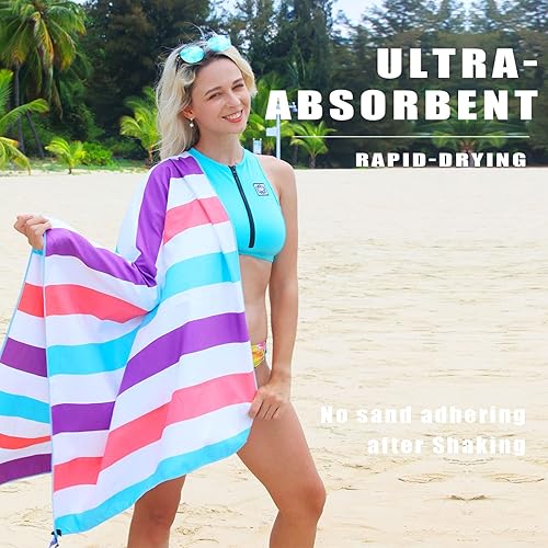 Miniatura 6 de Exclusivo Mezcla - Toalla de playa de microfibra de secado rápido, grande, repele la arena, para viajes, campamento, deportes súper absorbente,